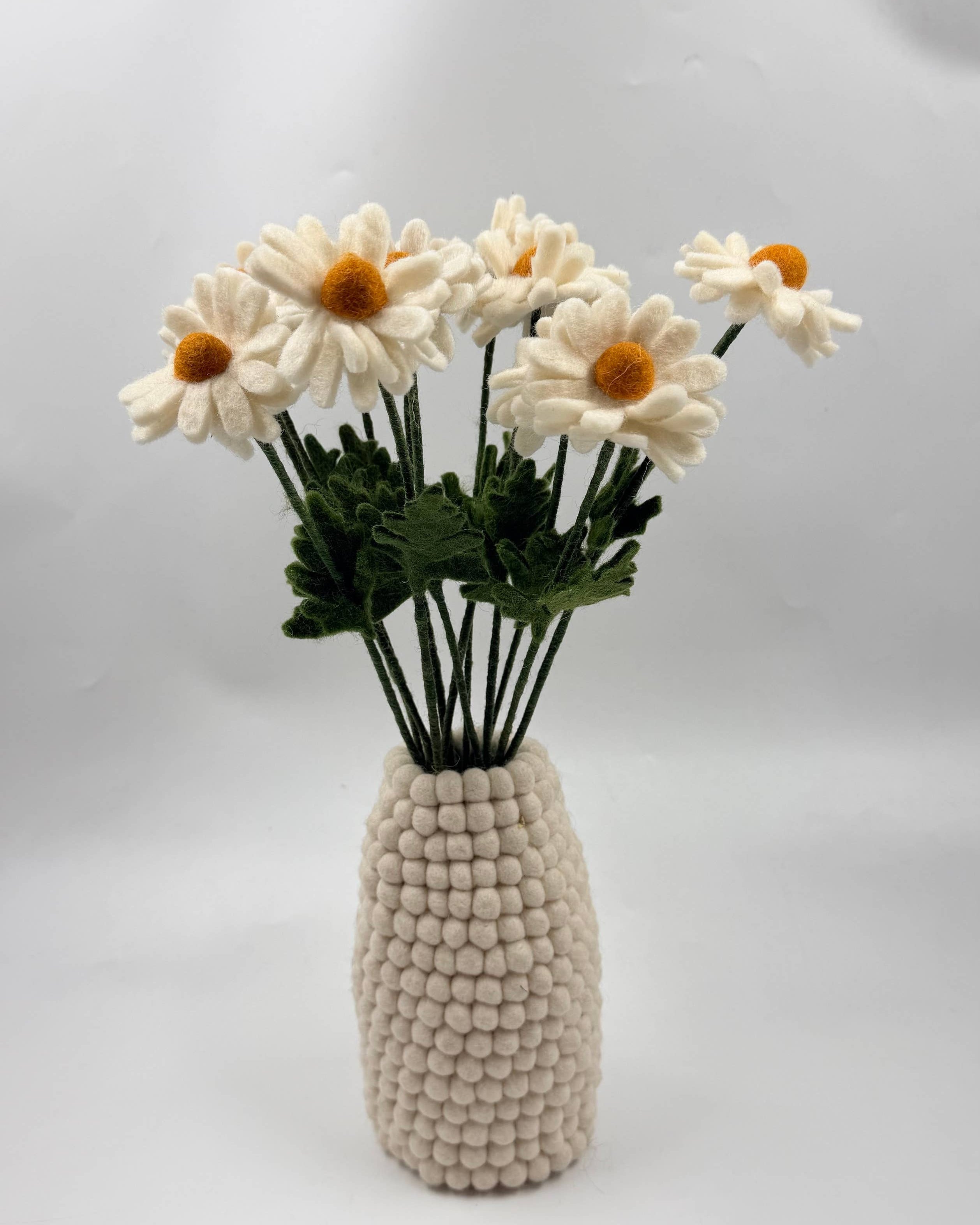 Handmade Felt White Daisy Flower Stem