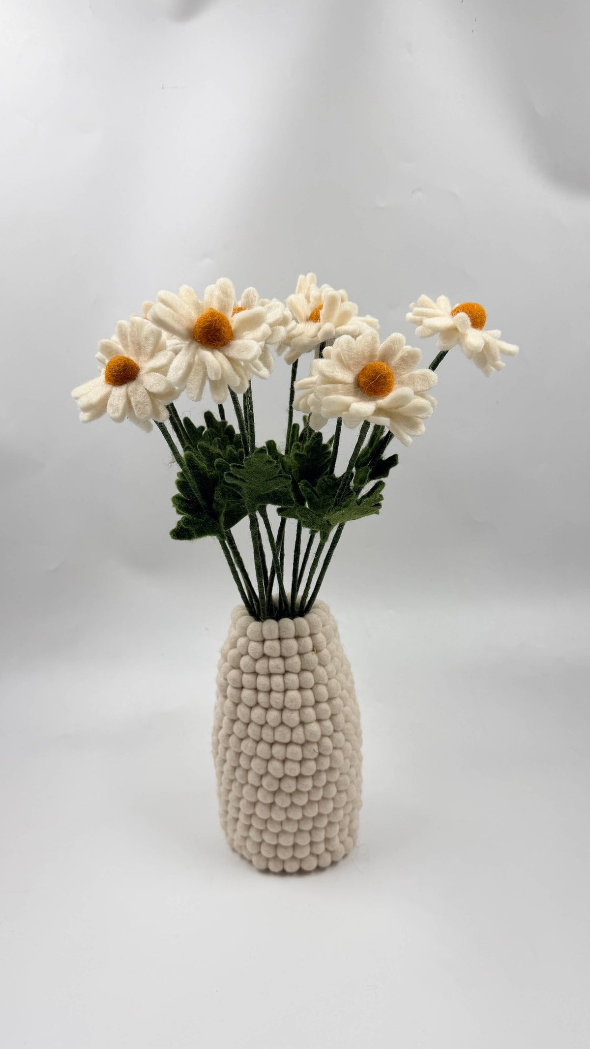 Handmade Felt White Daisy Flower Stem
