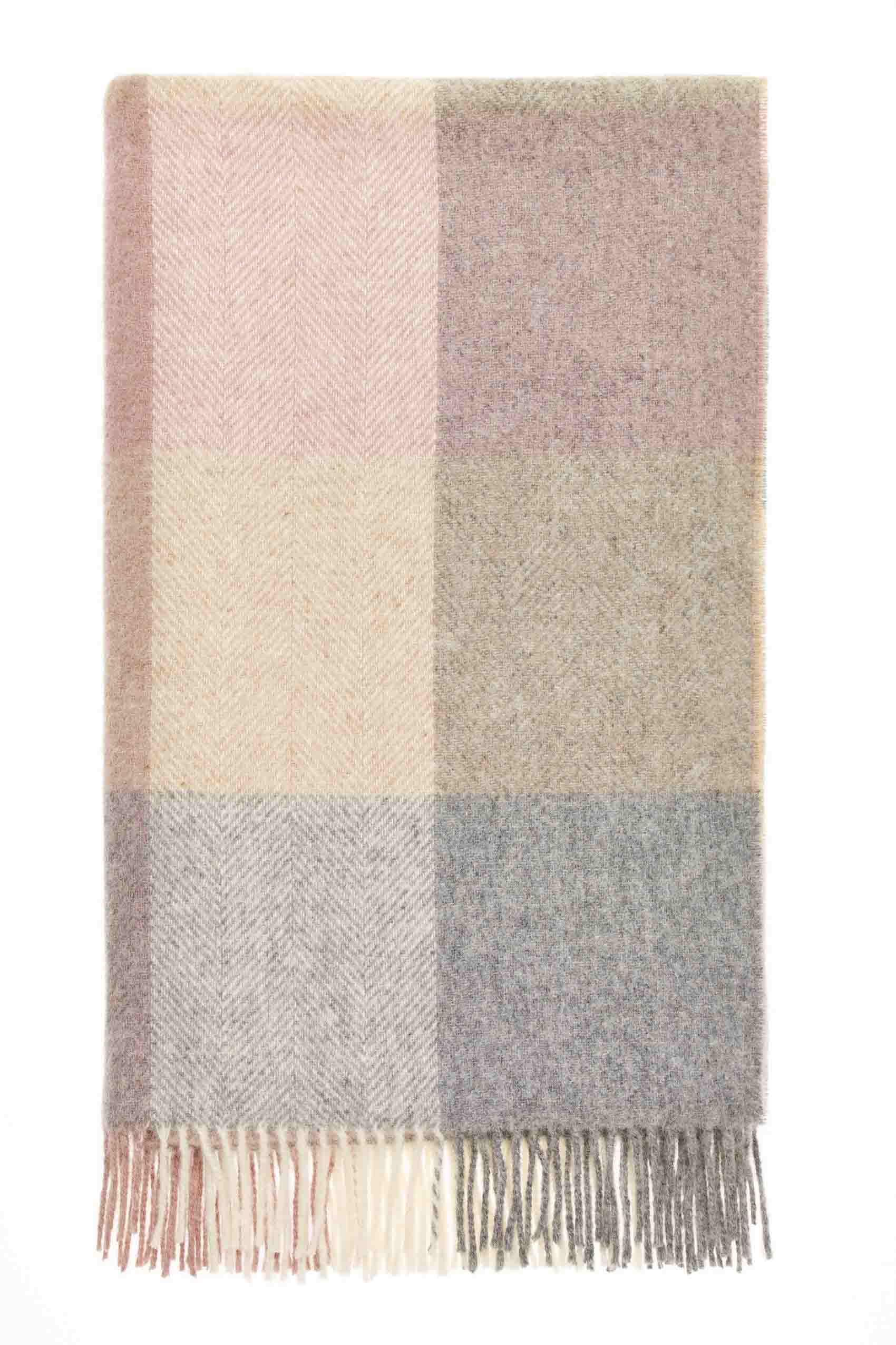 British Wool Block Check Throw in Natural - Bronte By Moon