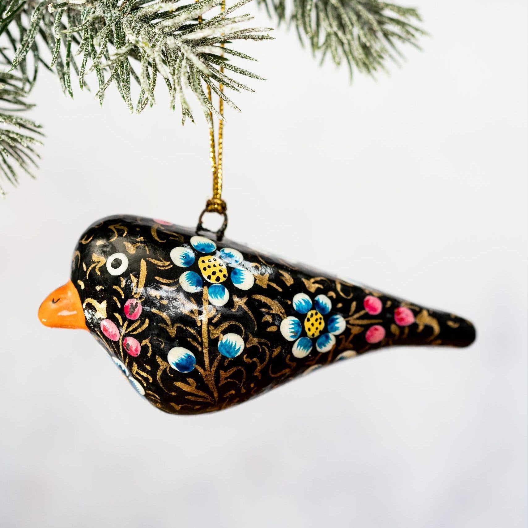 Black Indian Floral Hanging Bird Ornament