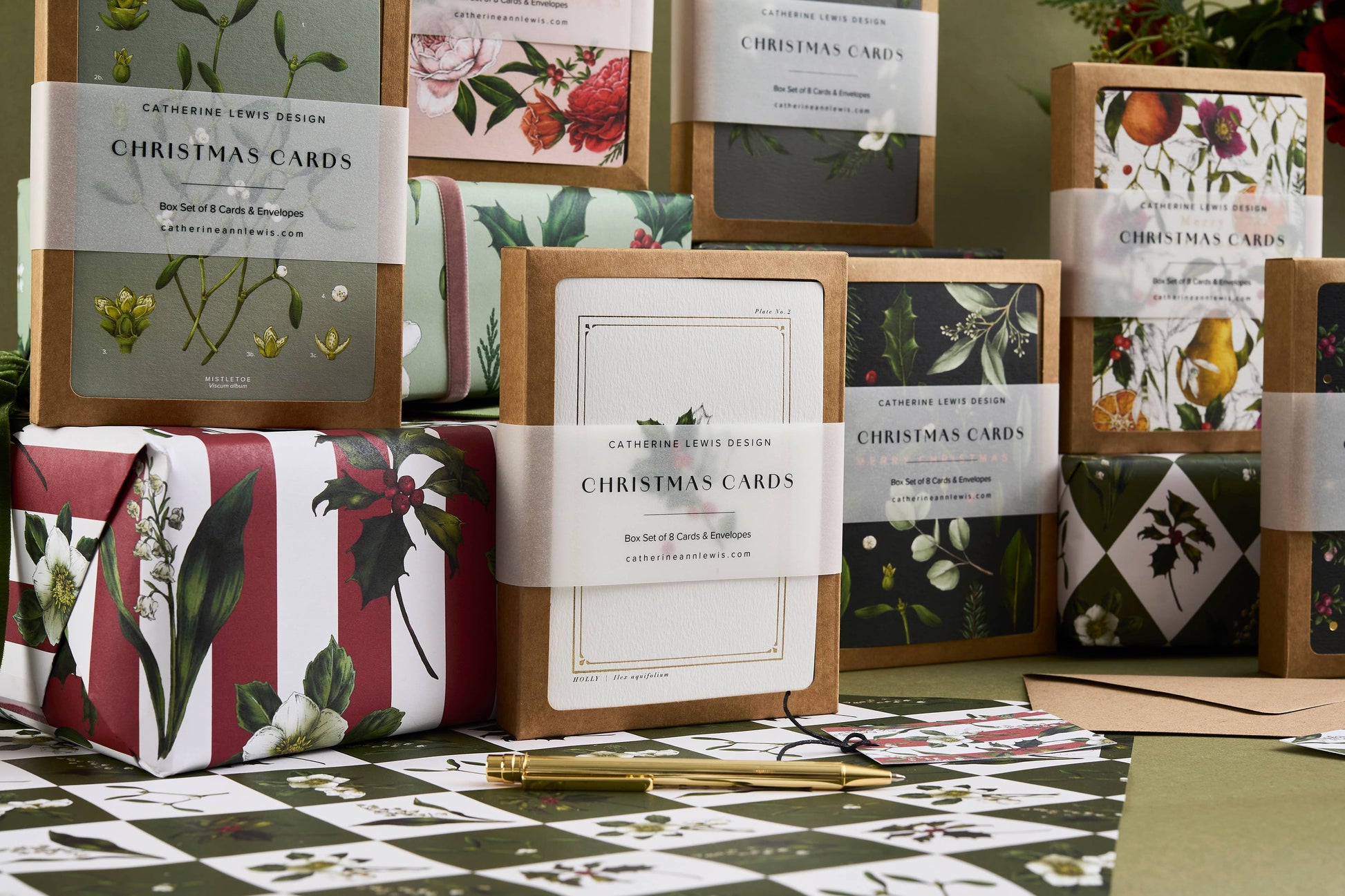 Box of 8 Botanical Christmas Cards by Catherine Lewis