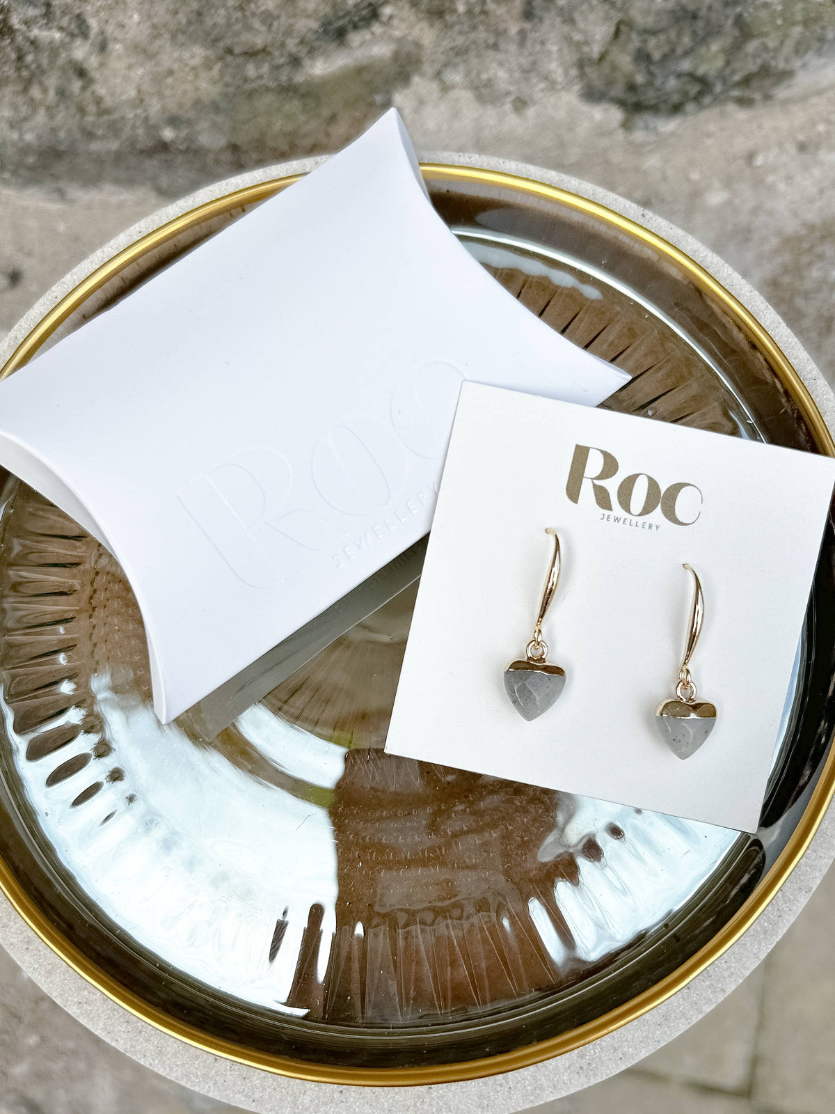 Labradorite Small Heart Gold-Plated Earrings