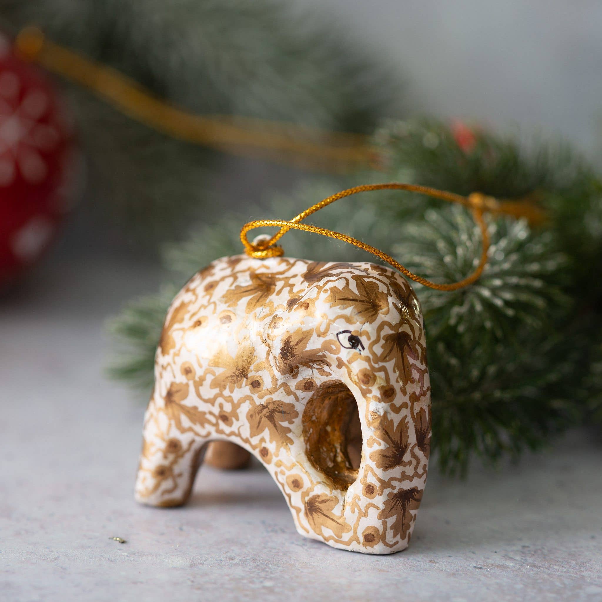 White and Gold Indian Elephant Christmas Decoration