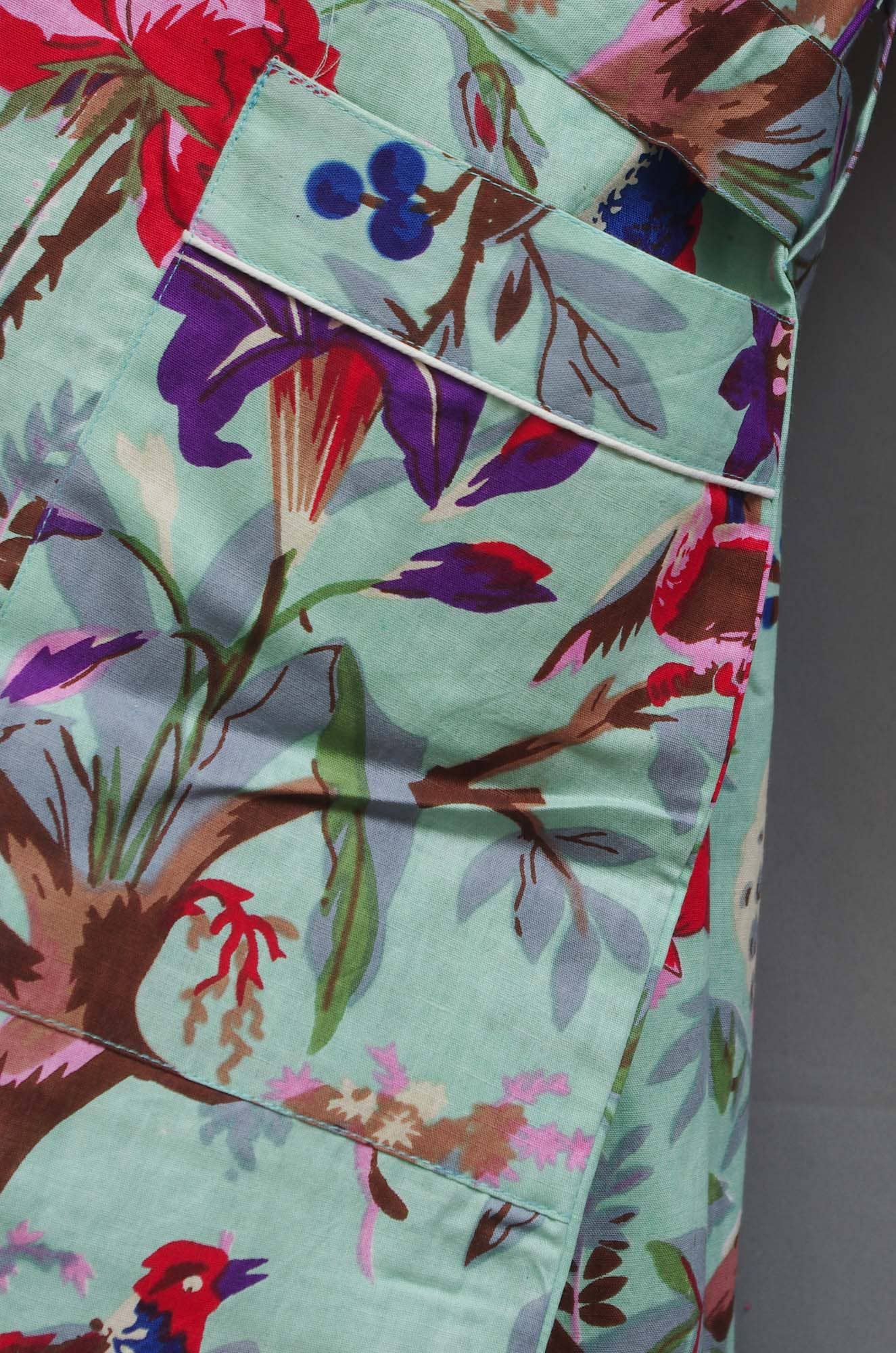 Pista Green Tropical Birds Womens Cotton Kimono Robe One Size