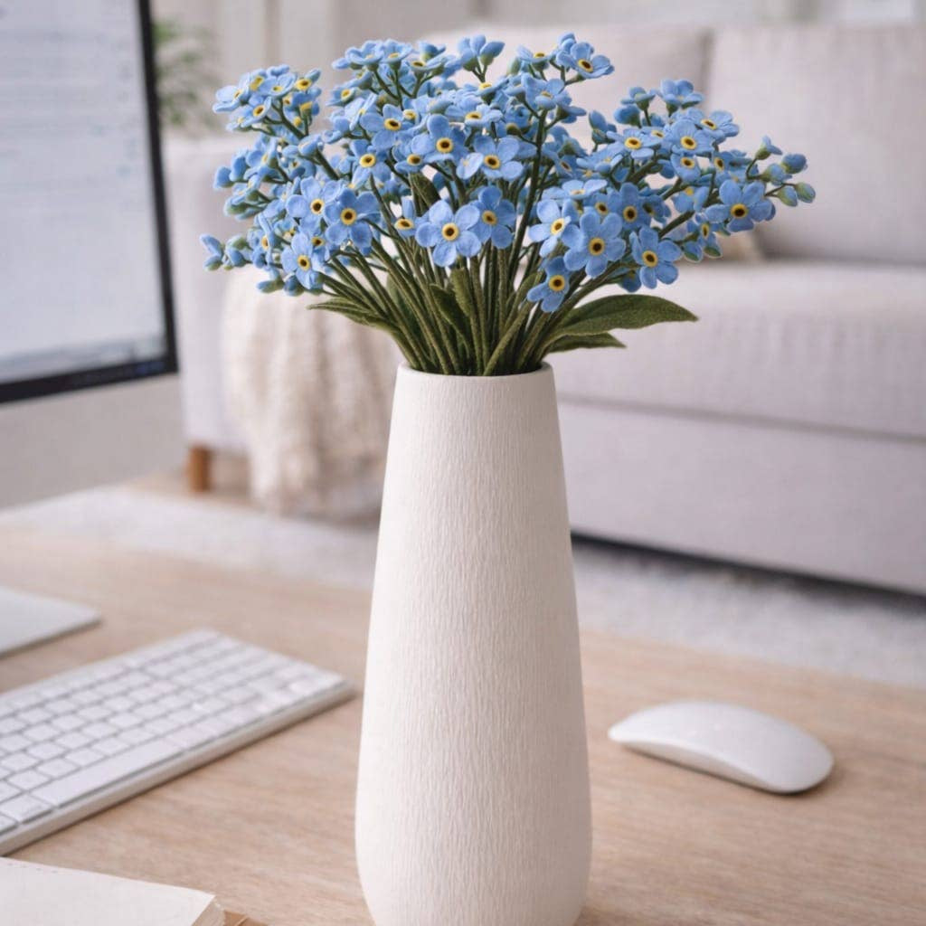 Handcrafted Felt Forget-Me-Not Flower Stem – Ethical Décor from Nepal