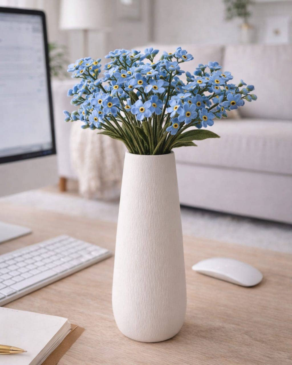 Handcrafted Felt Forget-Me-Not Flower Stem – Ethical Décor from Nepal