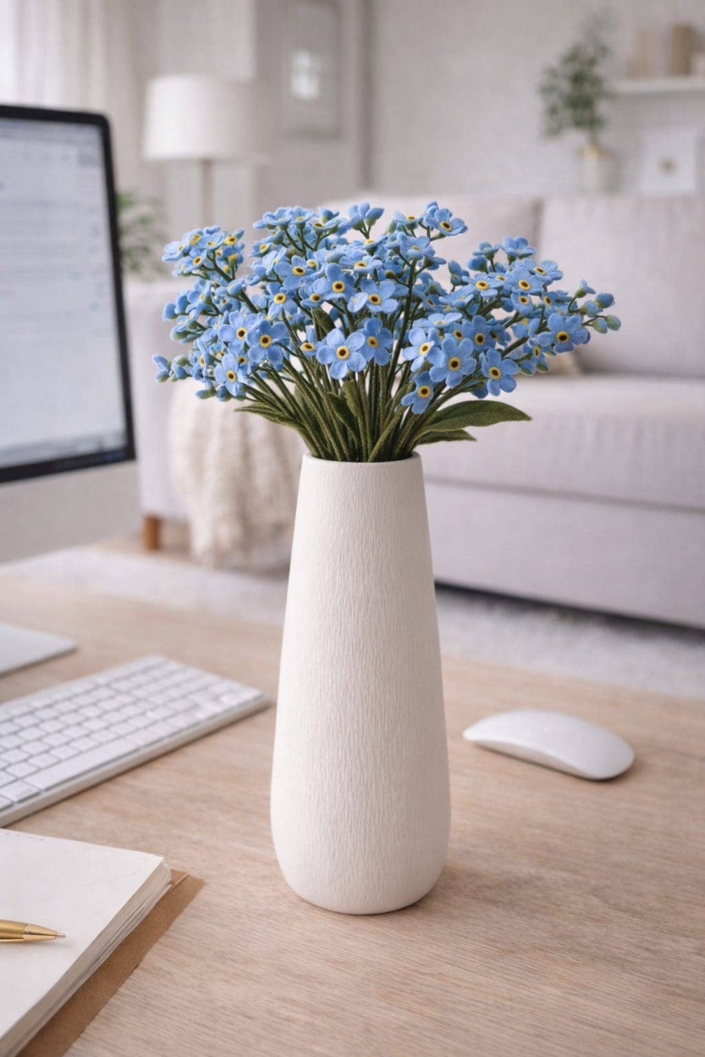 Handcrafted Felt Forget-Me-Not Flower Stem – Ethical Décor from Nepal