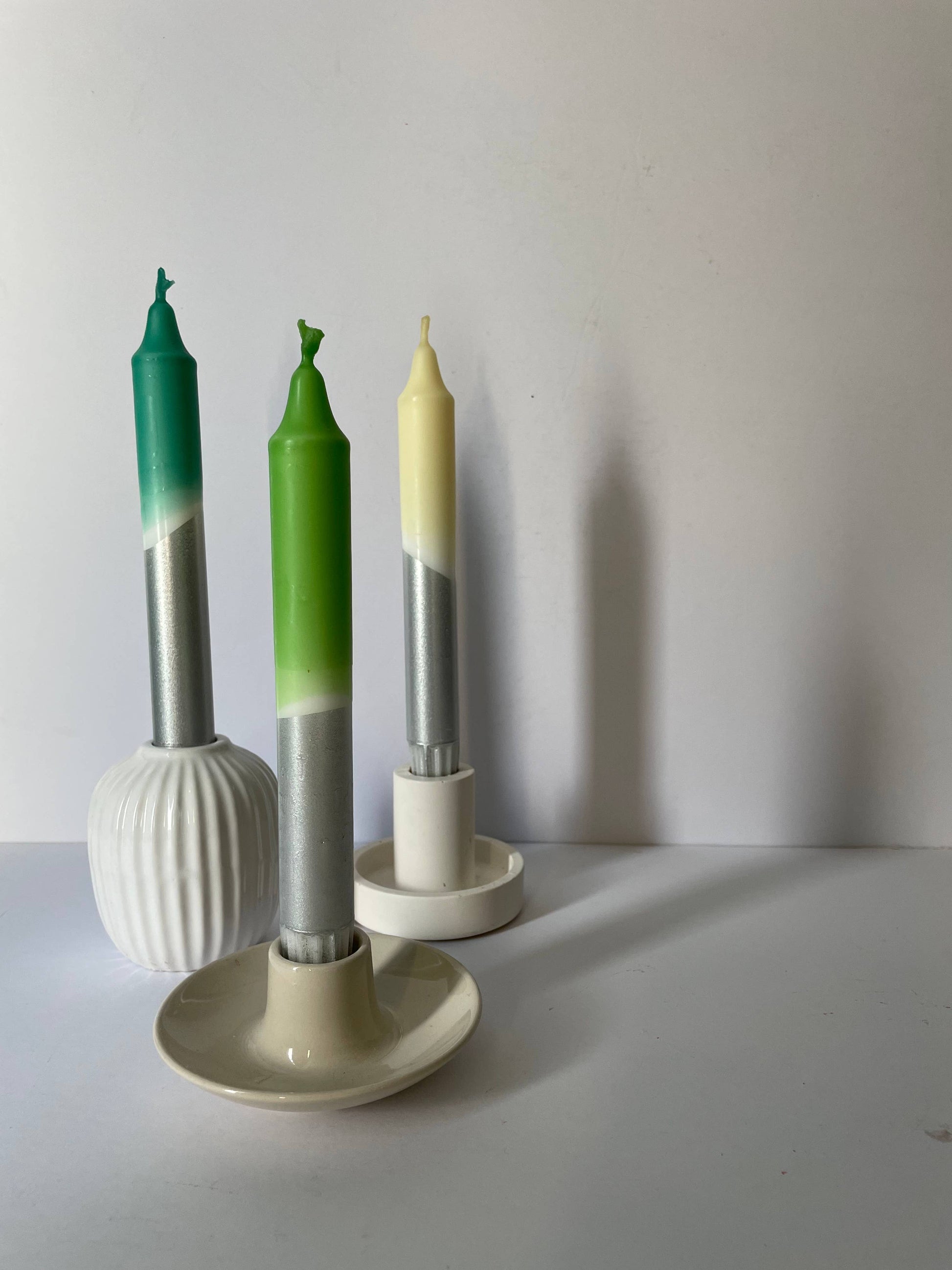 Hawthorn Blossom & Silver Dip Dyed Dinner Candles - Set of 2