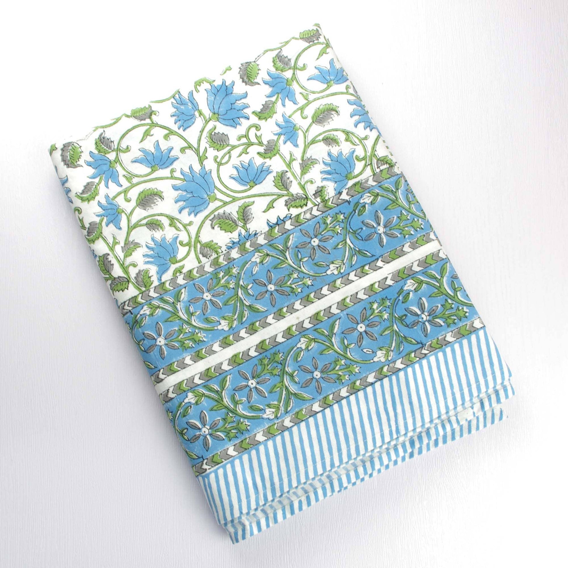 Blue Floral Jaal Block Printed Cotton Tablecloth – Rectangular 6 Seater (60 × 90 in)
