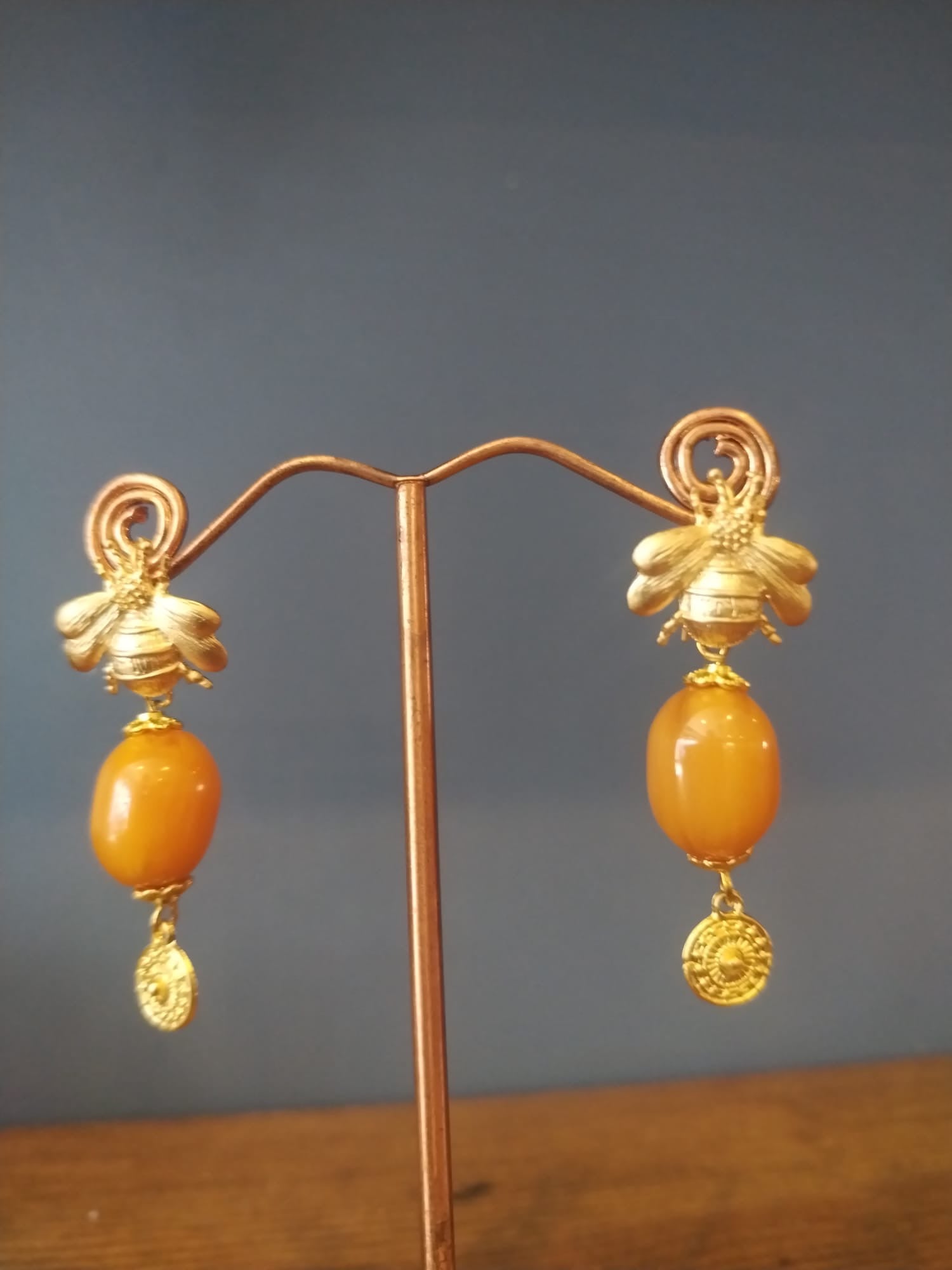 Honey Bee Drop Earrings Handmade in Bristol
