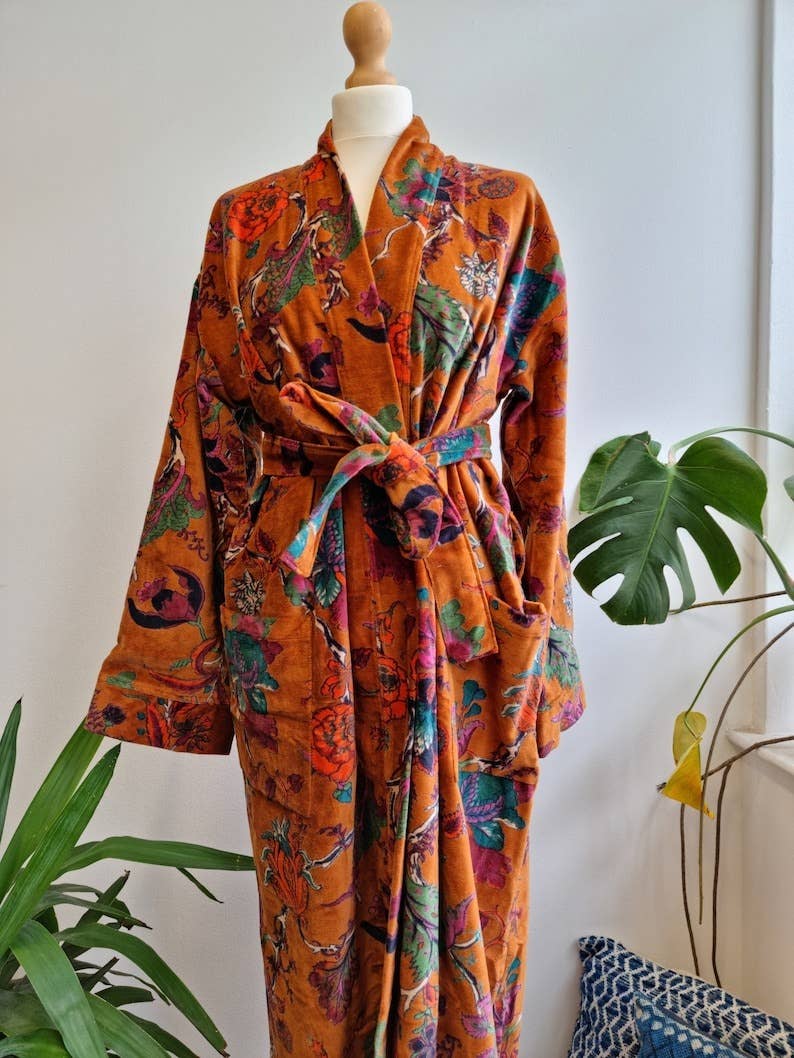 Luxury Velvet  Robe-n Fire Orange Passion