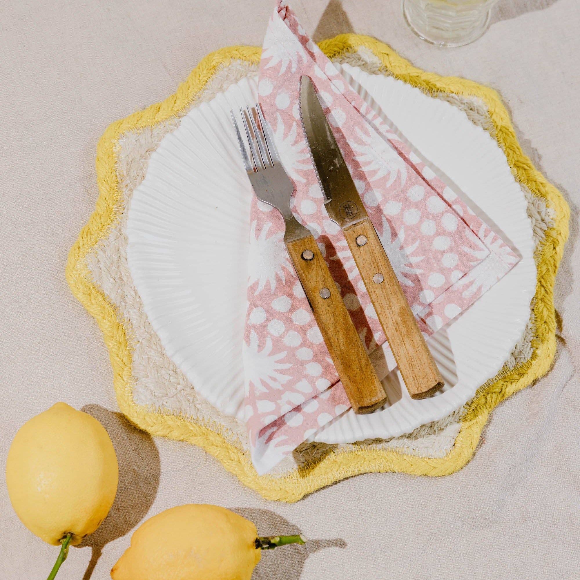 Sunburst Block Print Napkins Set of 4 Rose Pink