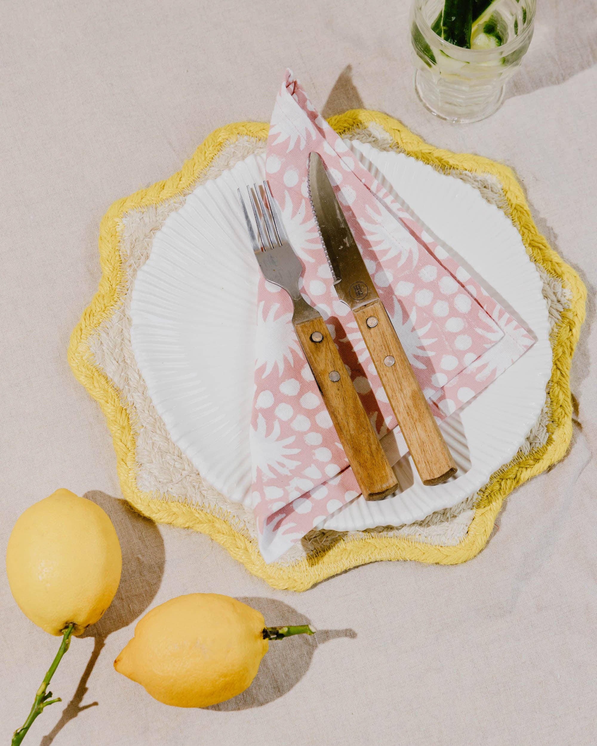 Sunburst Block Print Napkins Set of 4 Rose Pink