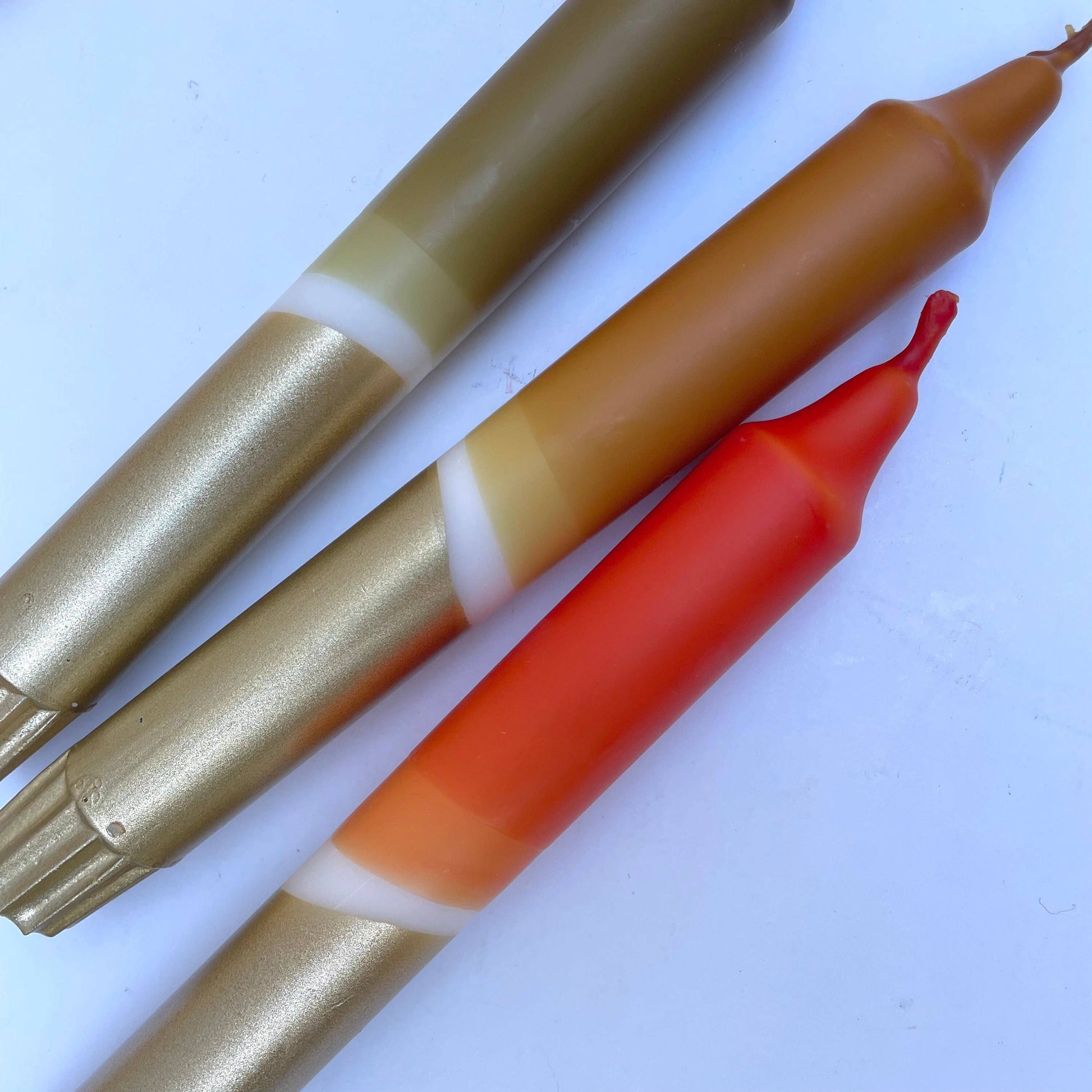 Four-Tone Olive, Caramel, Rust & Gold Dinner Candles