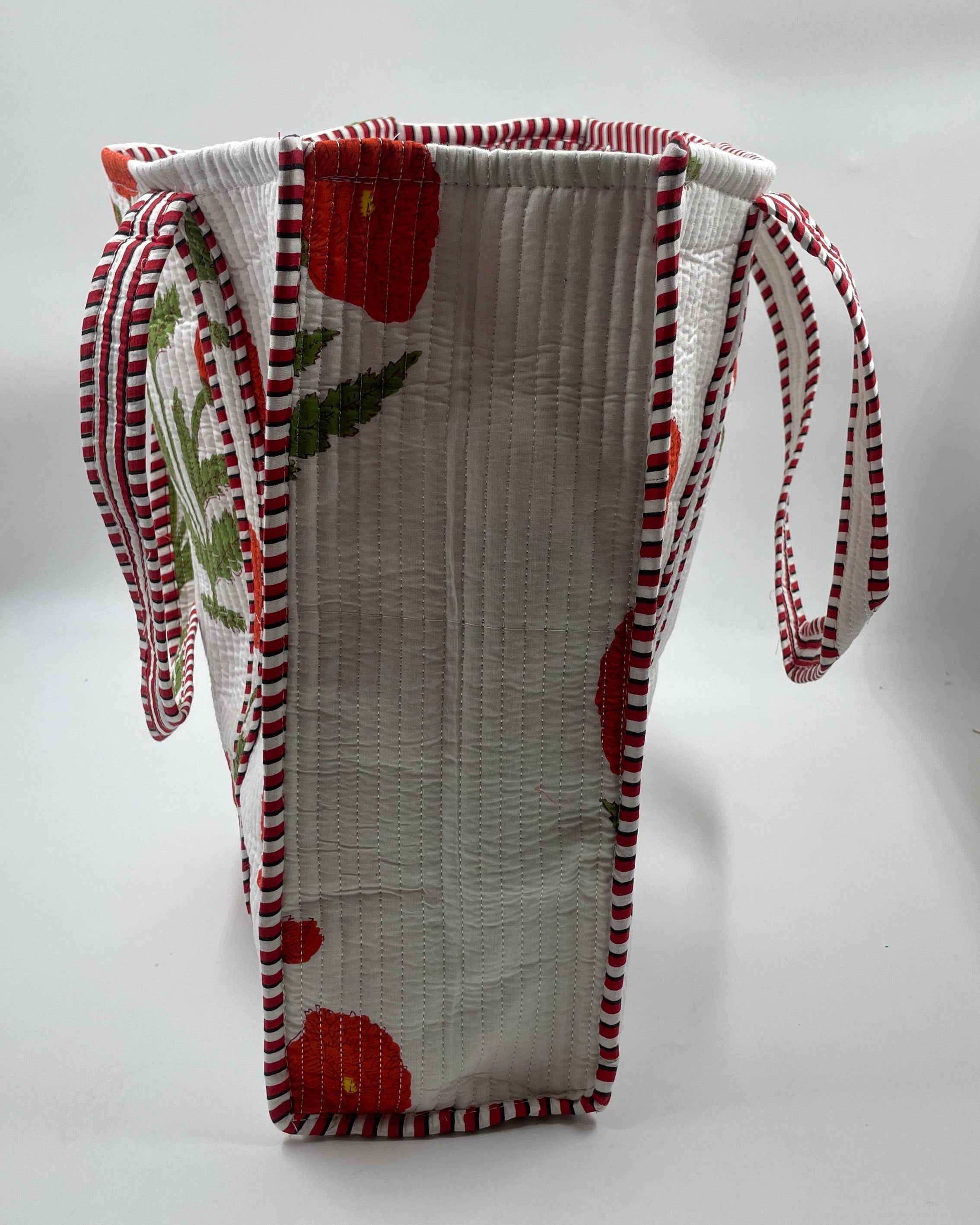 Large White Tote with Red Marigold Design