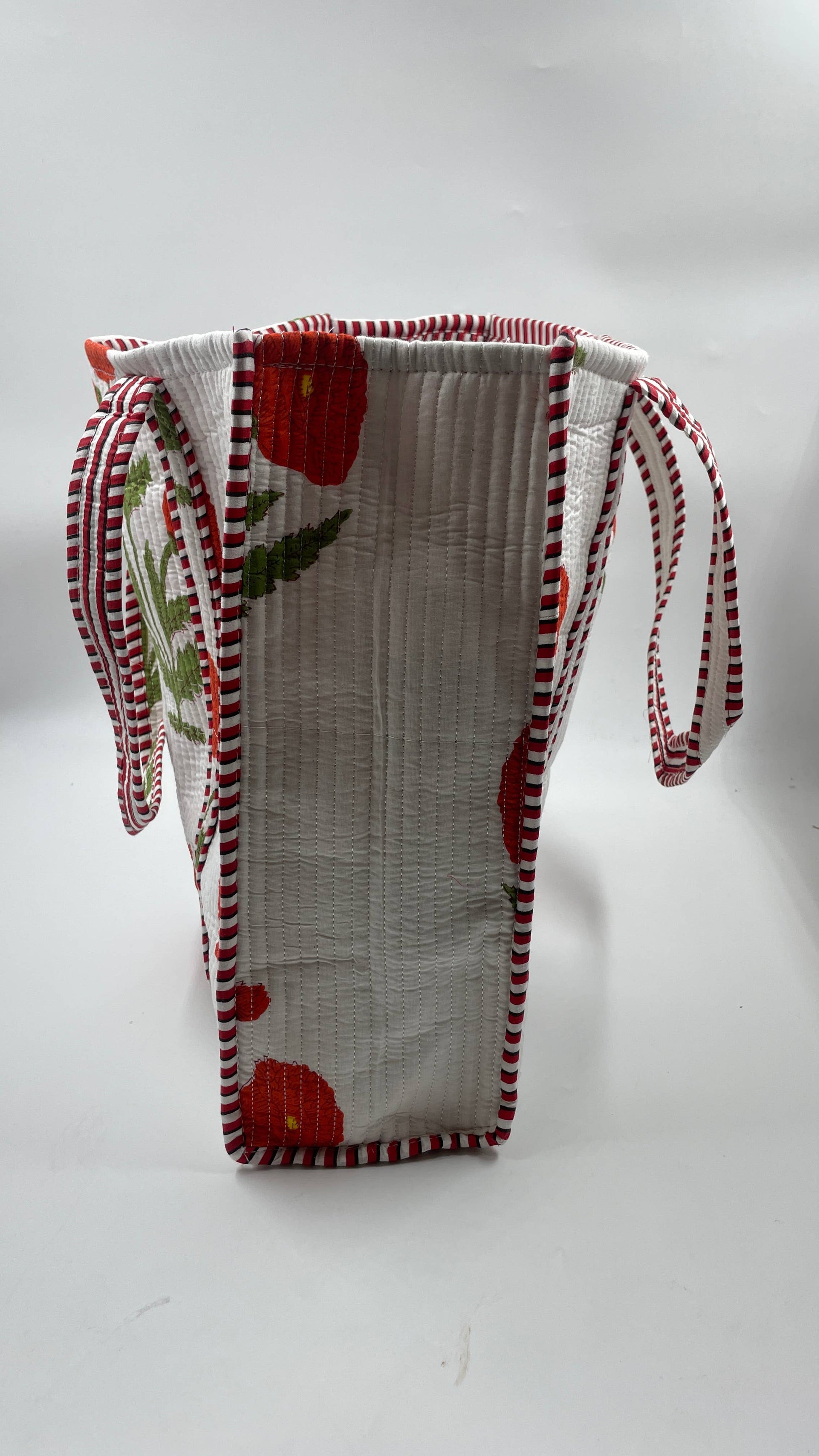Large White Tote with Red Marigold Design
