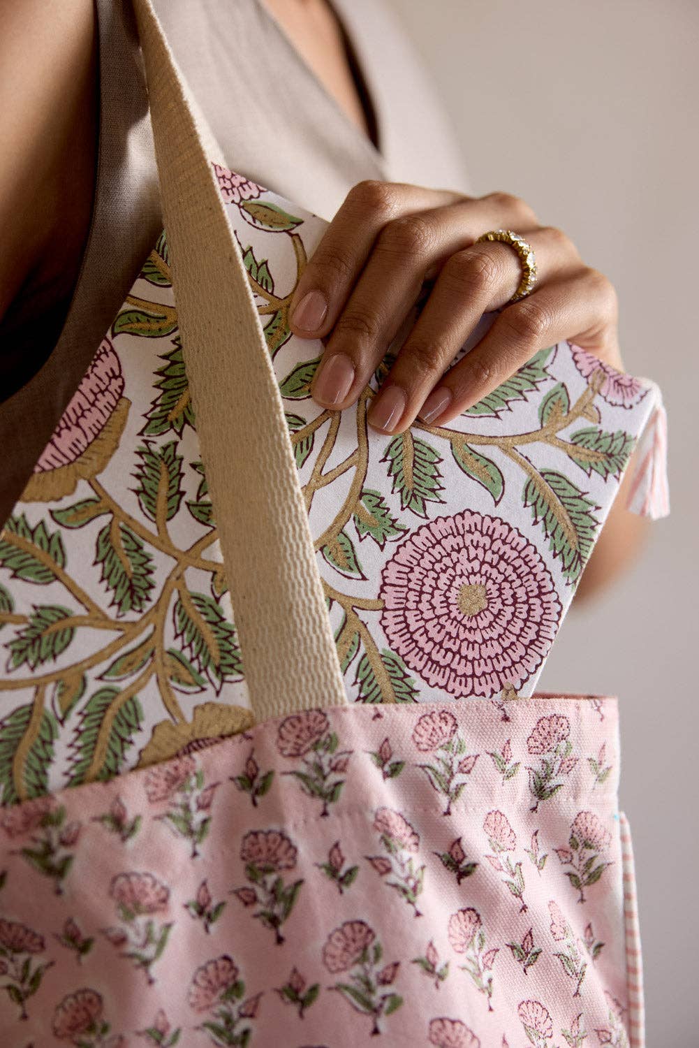 Hand Block Printed Ruled Notebook A5 – Marigold Glitz Blush