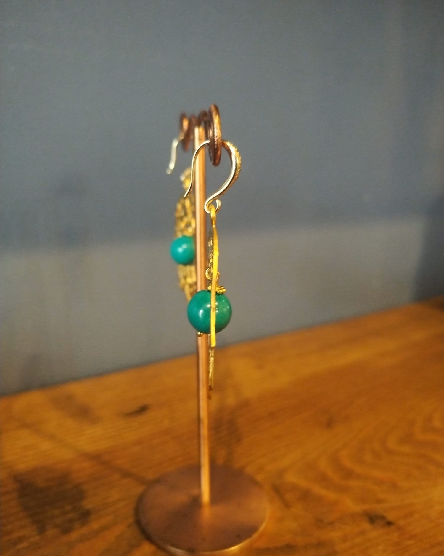 Gold hand Of Hamsa Earrings With Turquoise bead