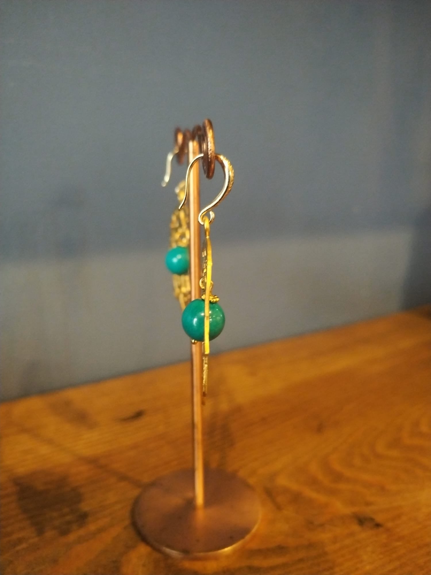 Gold hand Of Hamsa Earrings With Turquoise bead