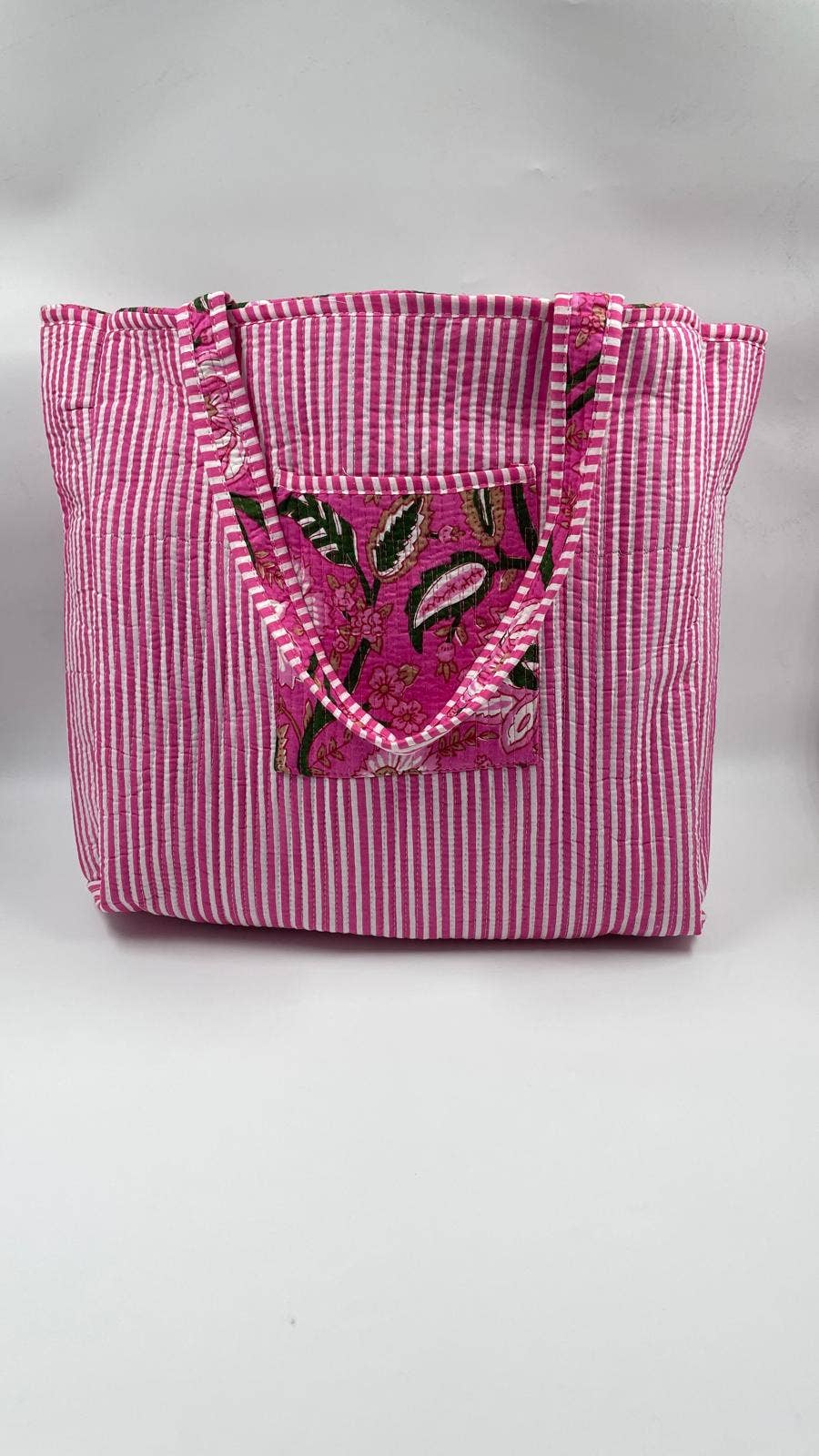 Cotton Quilted Pink Floral Tote Bag