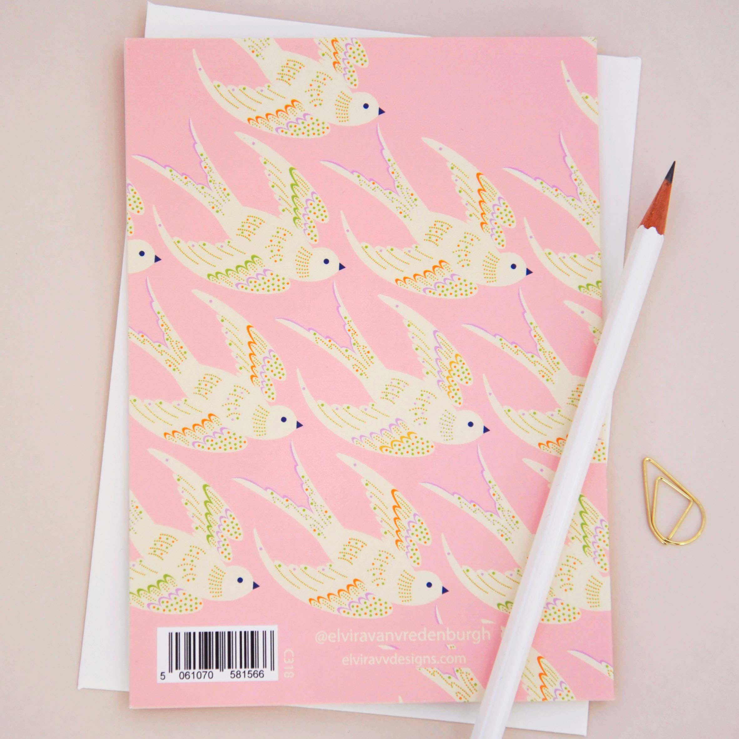 Illustrated Birds in Flight Greetings Card – Soft Pink