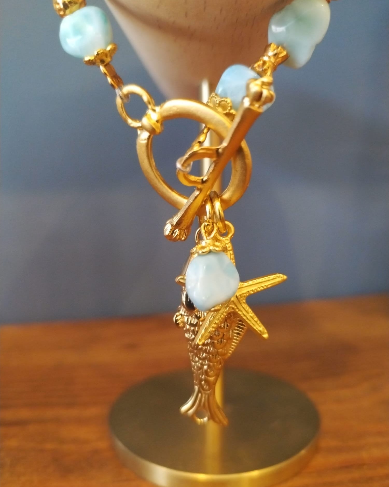 Turquoise and Gold Sea Charm Bracelet 19cm Handmade in Bristol