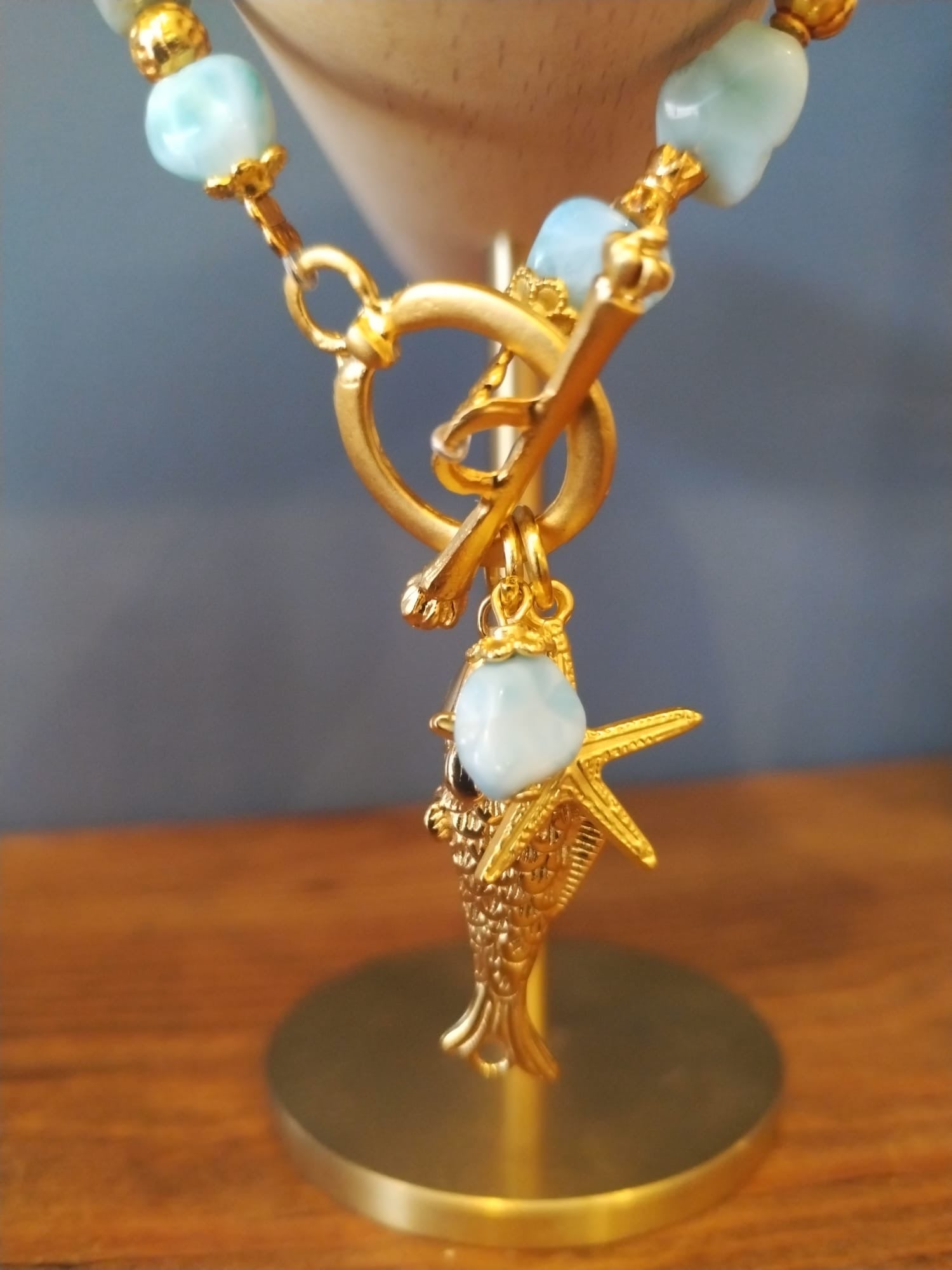 Turquoise and Gold Sea Charm Bracelet 19cm Handmade in Bristol