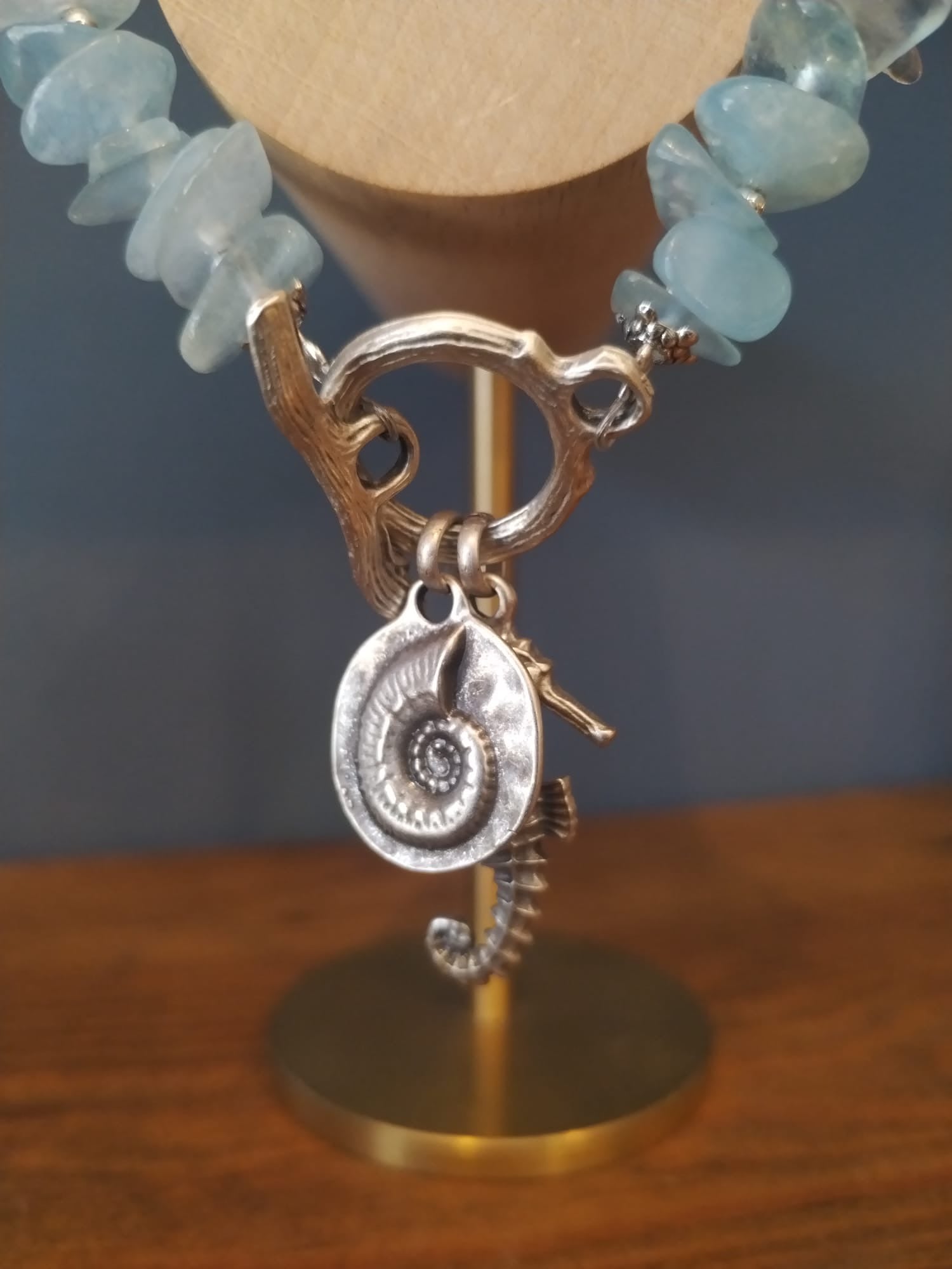 Pale Blue Harimar Shard Bracelet with Silver Sea Charms 19 cm Handmade in Bristol