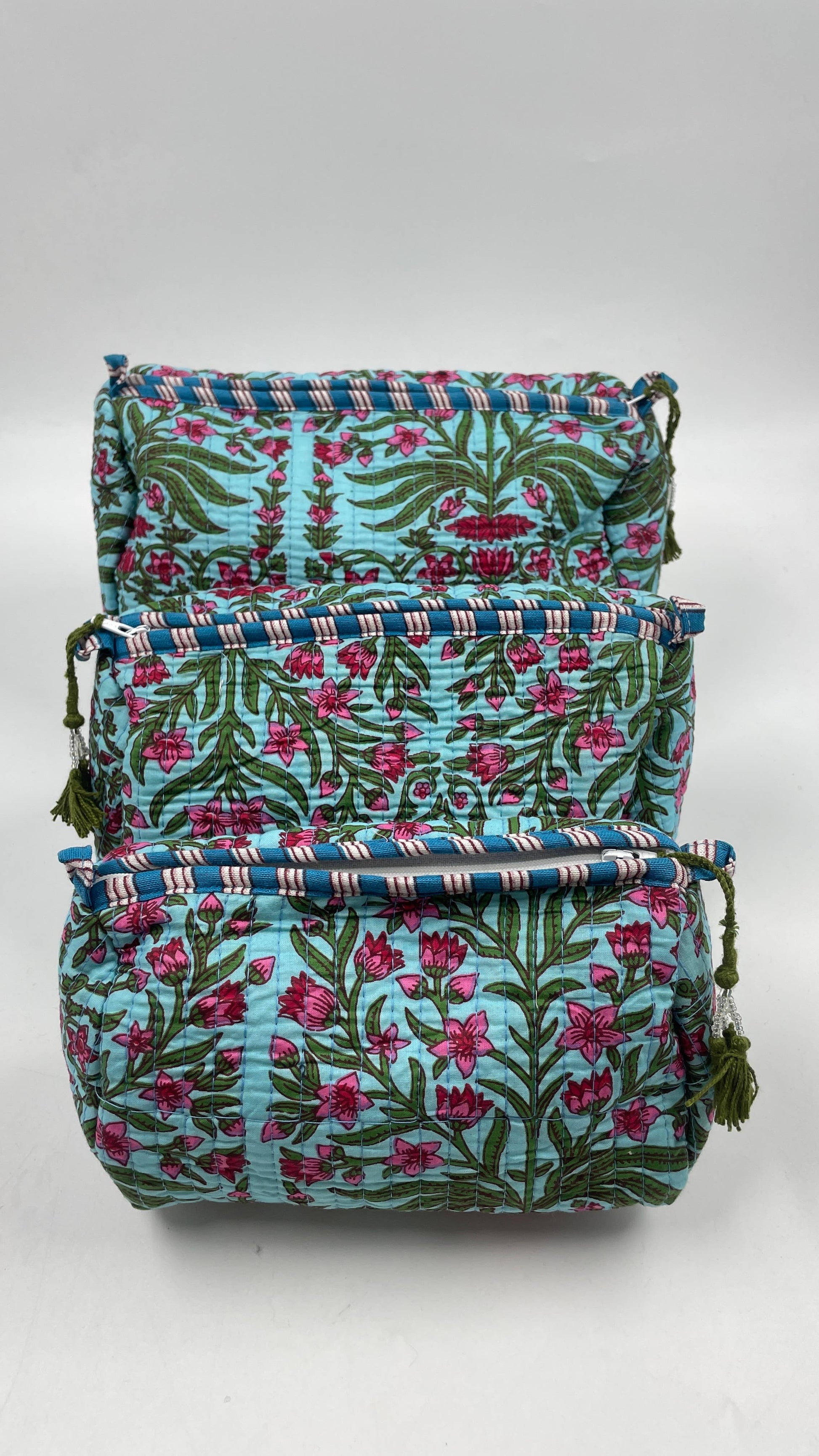 Aqua Blue cotton  set of 3 wash bags