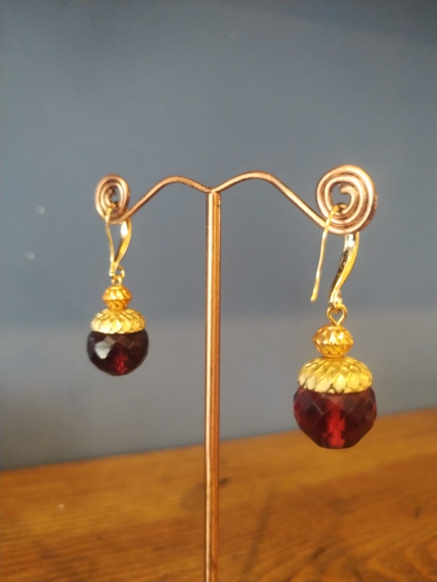 Garnet Faceted Stone Earrings Handmade in Bristol