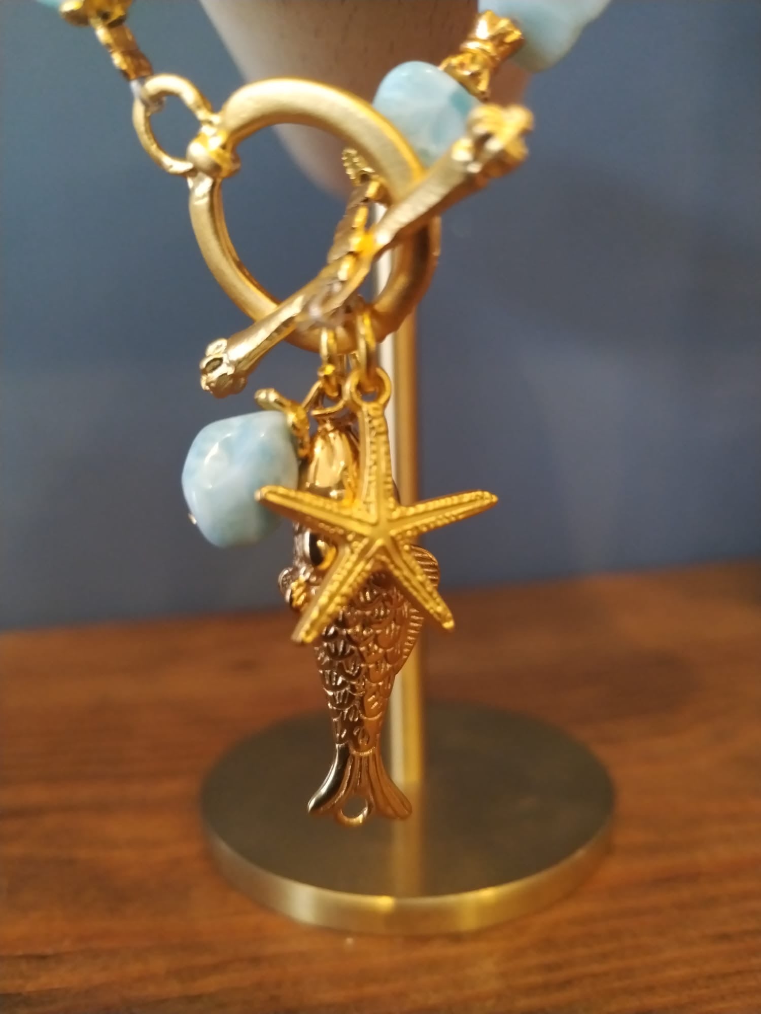 Turquoise and Gold Sea Charm Bracelet 19cm Handmade in Bristol