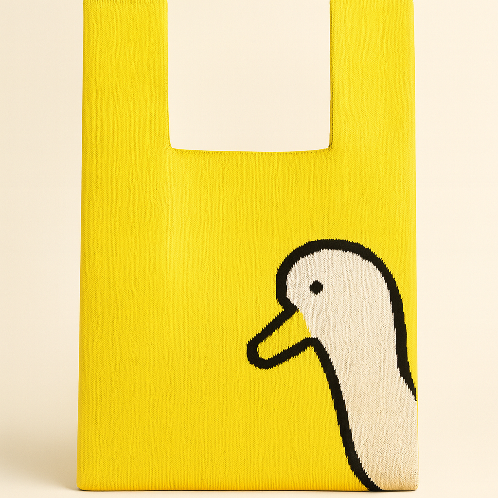 Yellow Peek a Duck Knitted Handbag Medium by Tokeii