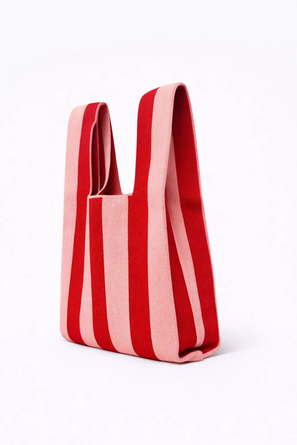 Red and Pink Striped Knitted Tote Bag Medium