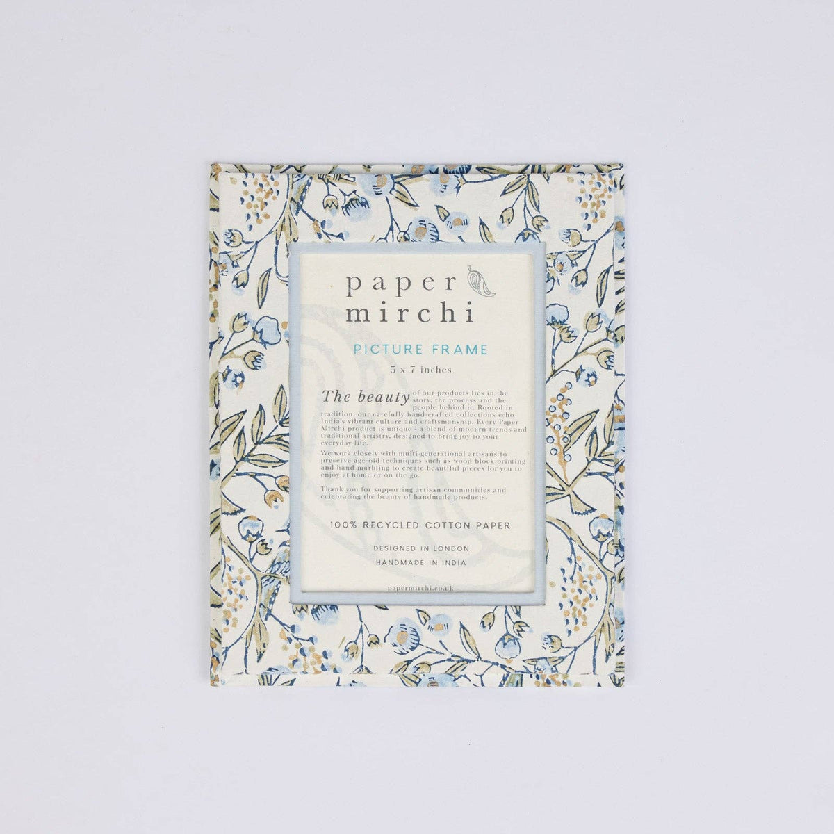 Songbird Blue Stone Hand Block Printed Picture Frame 5 × 7