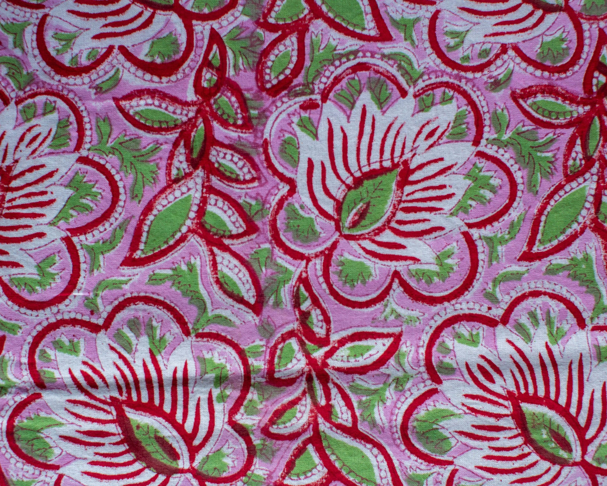 Pink Floral Potterne Hand Block Printed Cotton Tablecloth 150 x 220 cm
