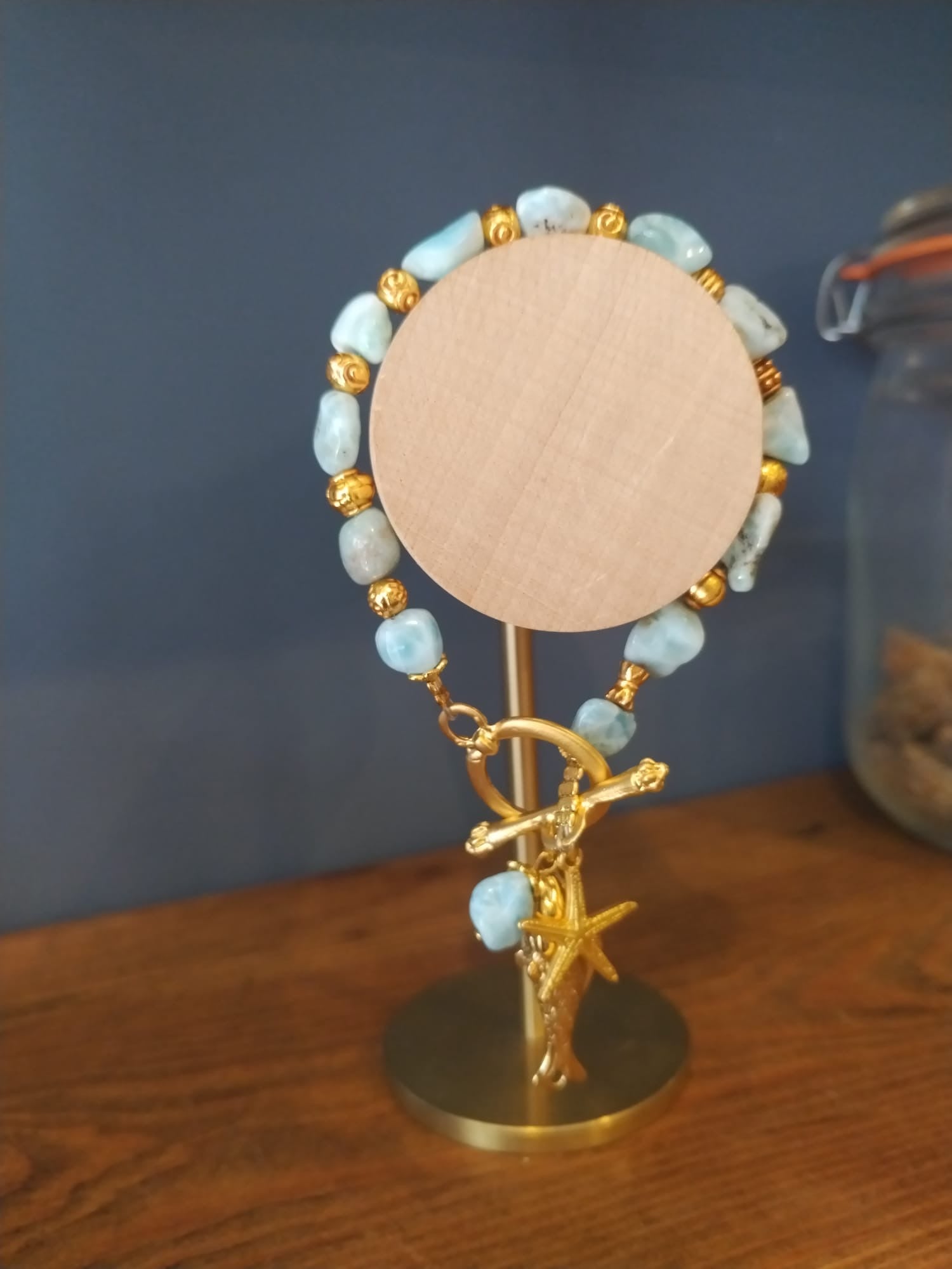 Turquoise and Gold Sea Charm Bracelet 19cm Handmade in Bristol