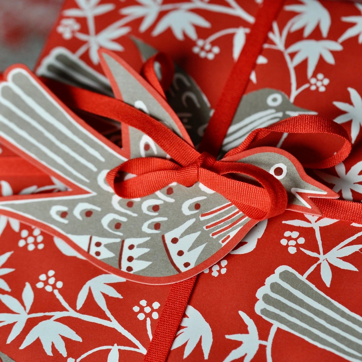 5 Fancy Songbird Gift Tags in Rosehip