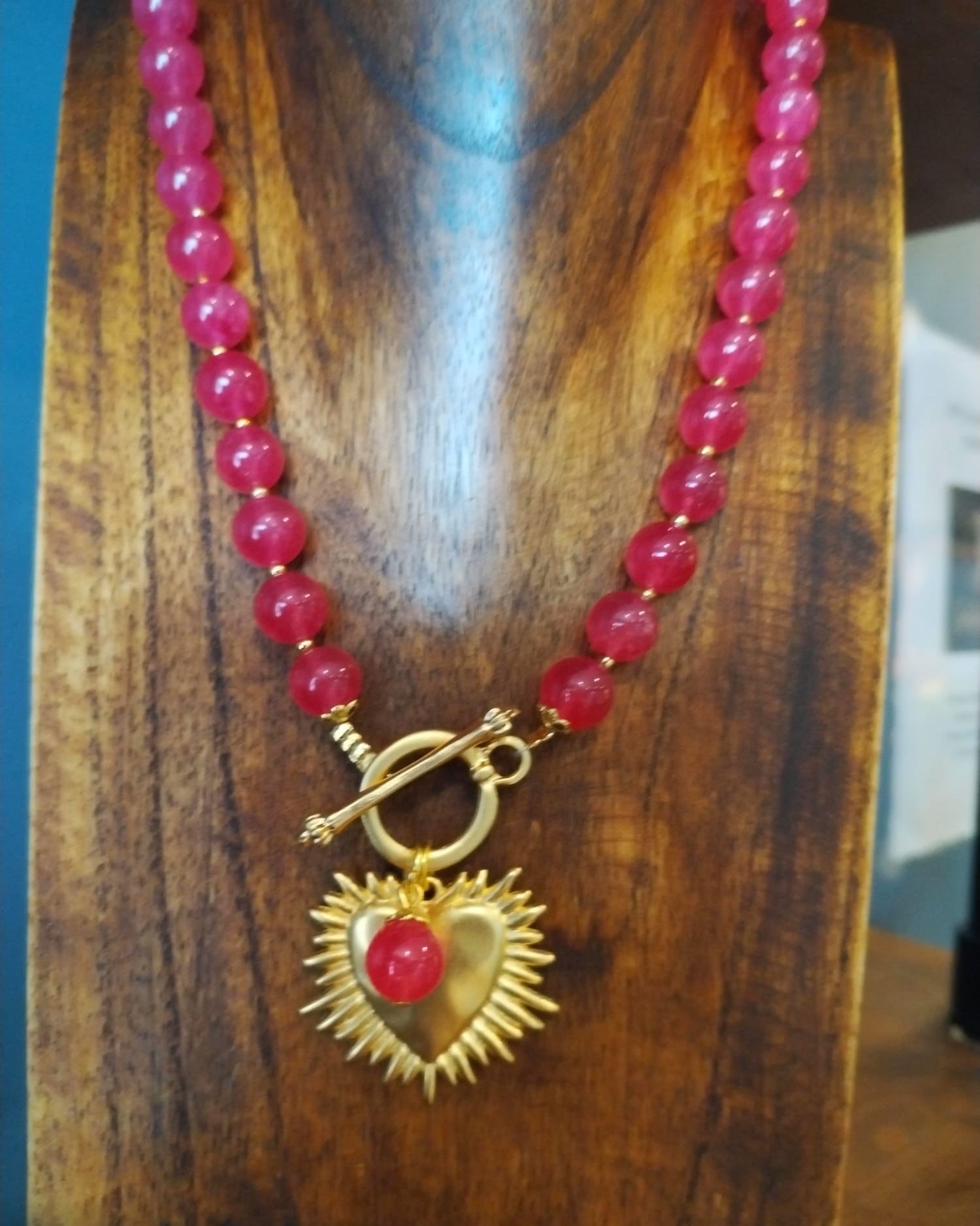 Cherry Quartz Necklace with Gold Heart Charm