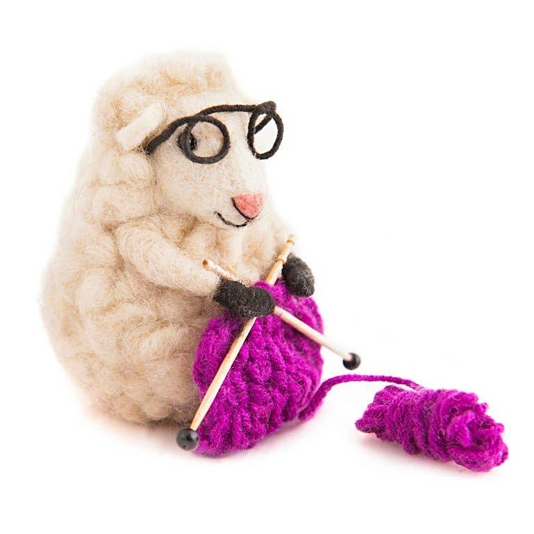 Nancy Knitting Sheep Felt Decoration