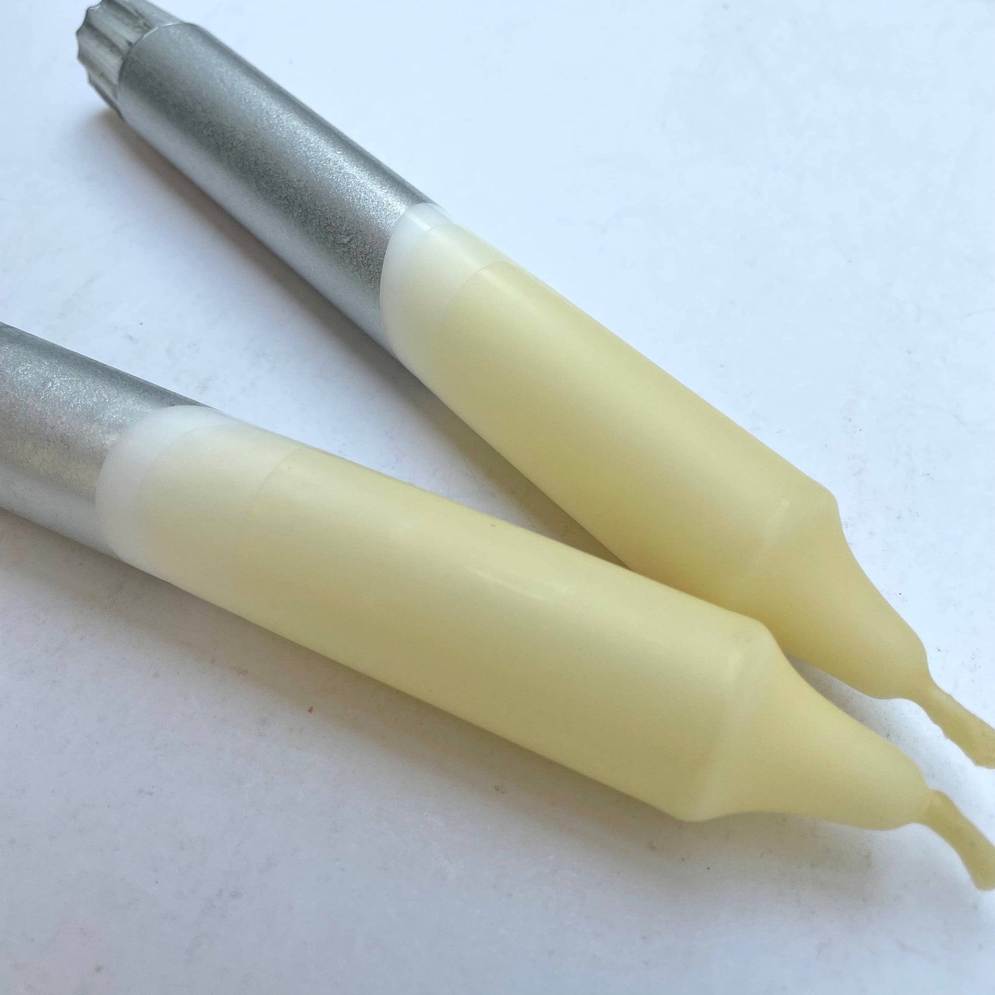 Hawthorn Blossom & Silver Dip Dyed Dinner Candles - Set of 2