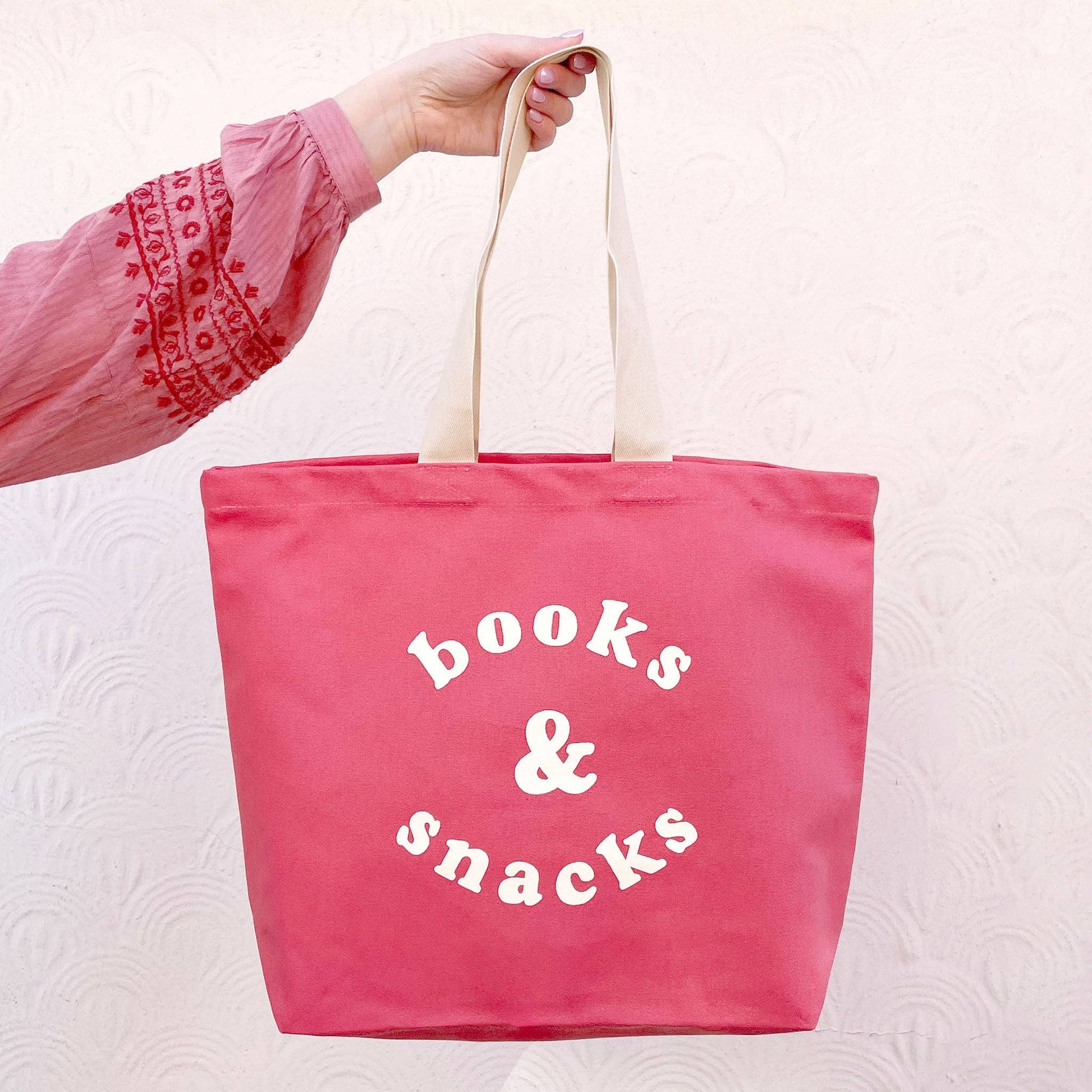 Books & Snacks - Bright Pink Canvas Tote Bag