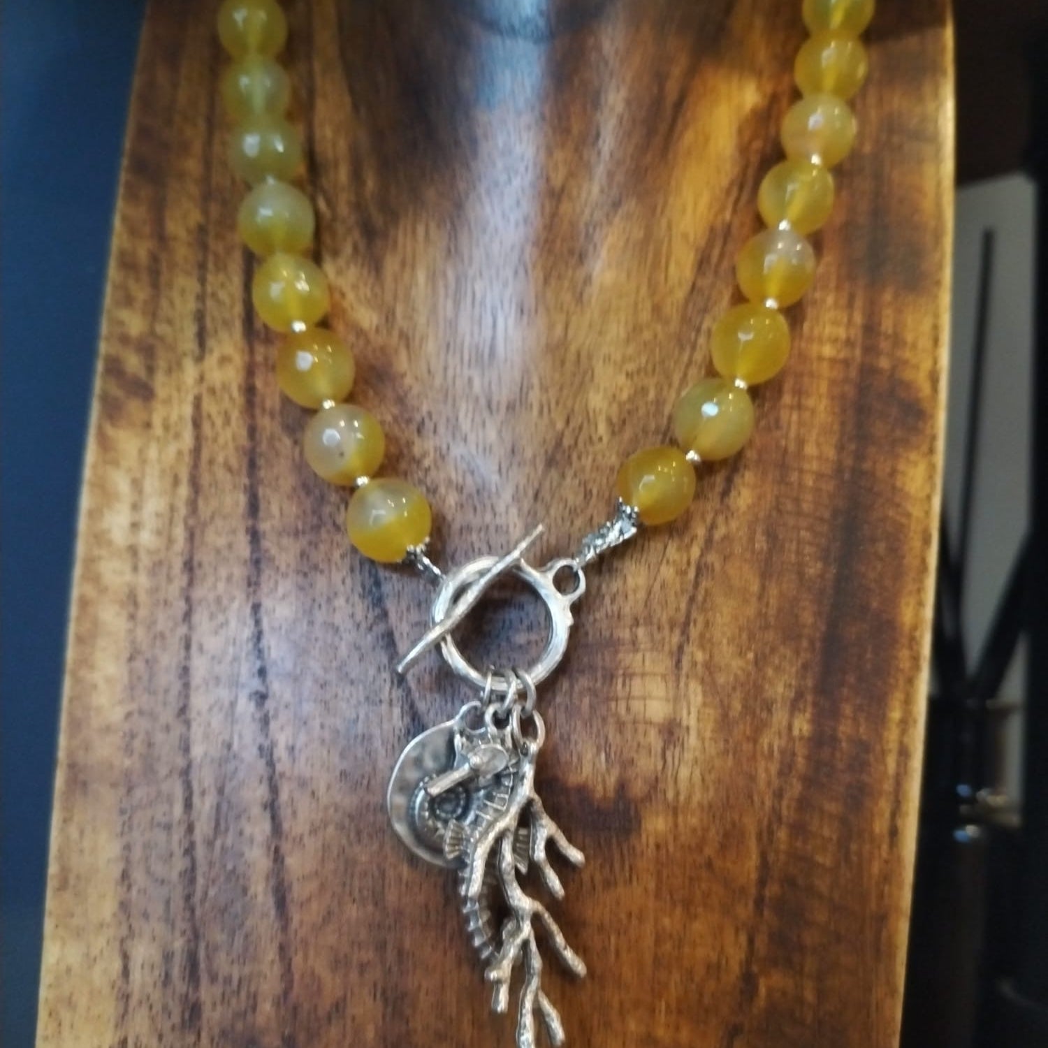Yellow Agate Necklace With Silver Seahorse Charm