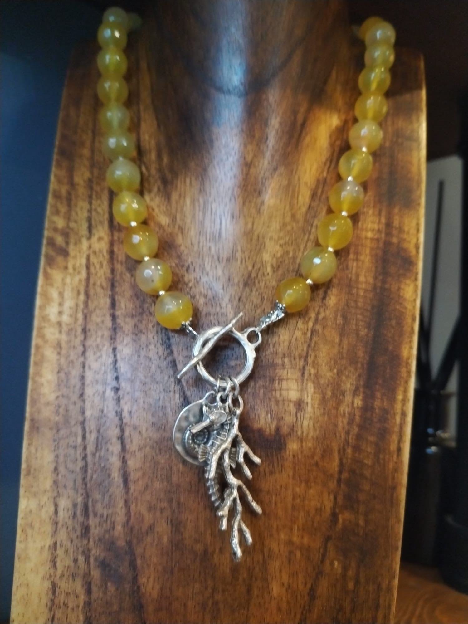 Yellow Agate Necklace With Silver Seahorse Charm
