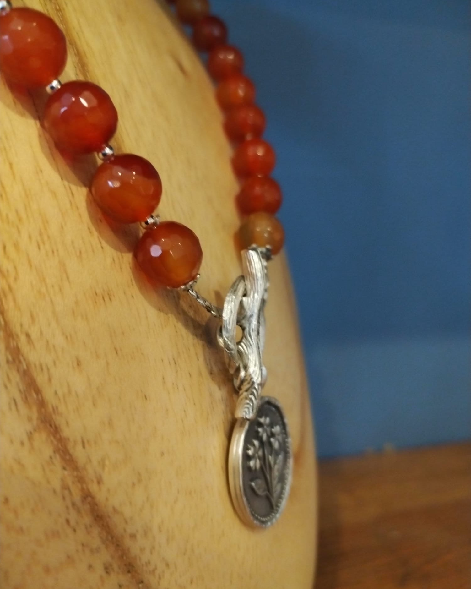 Carnelian Necklace with Silver Flower Medallion