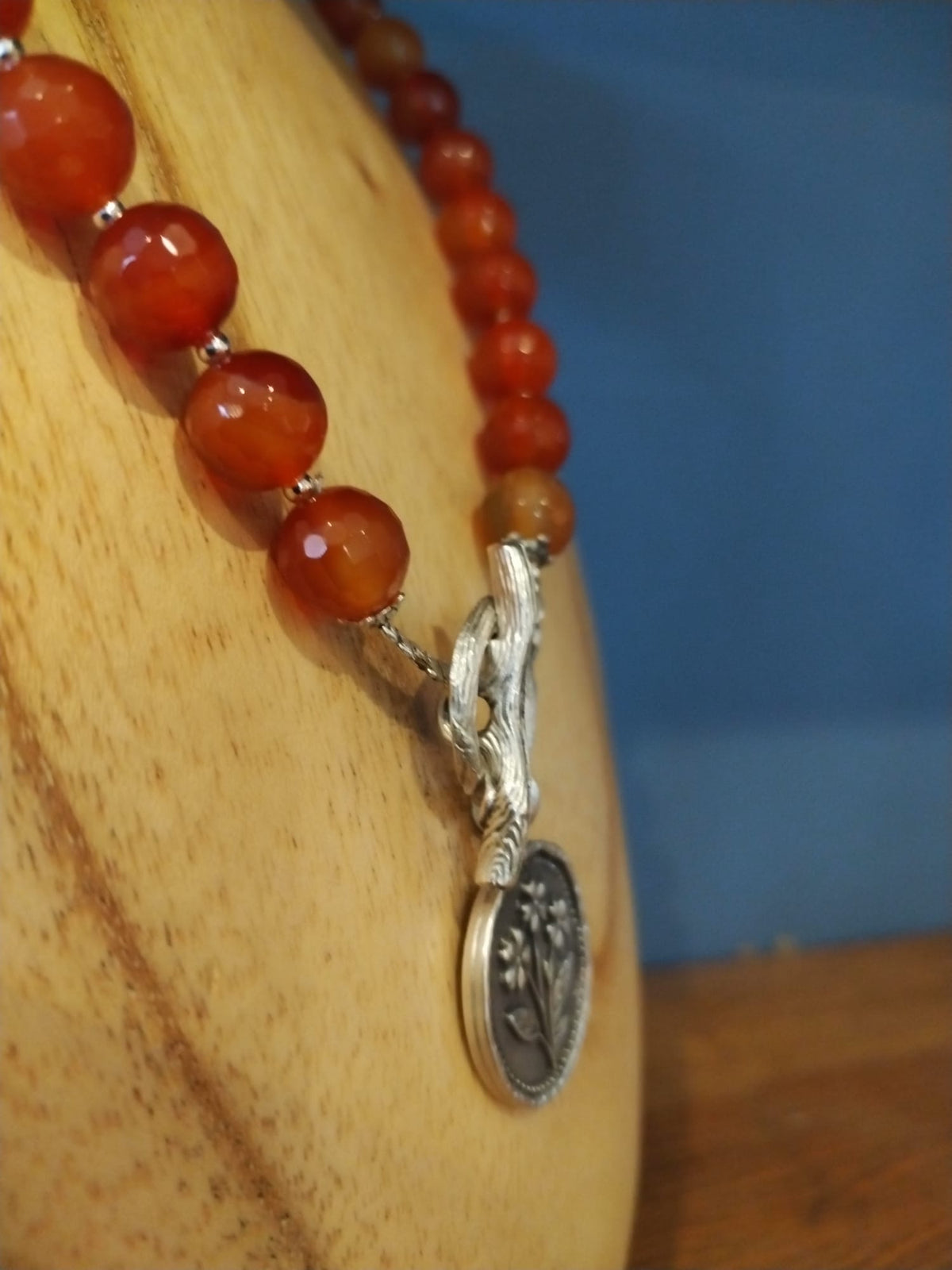 Carnelian Necklace with Silver Flower Medallion