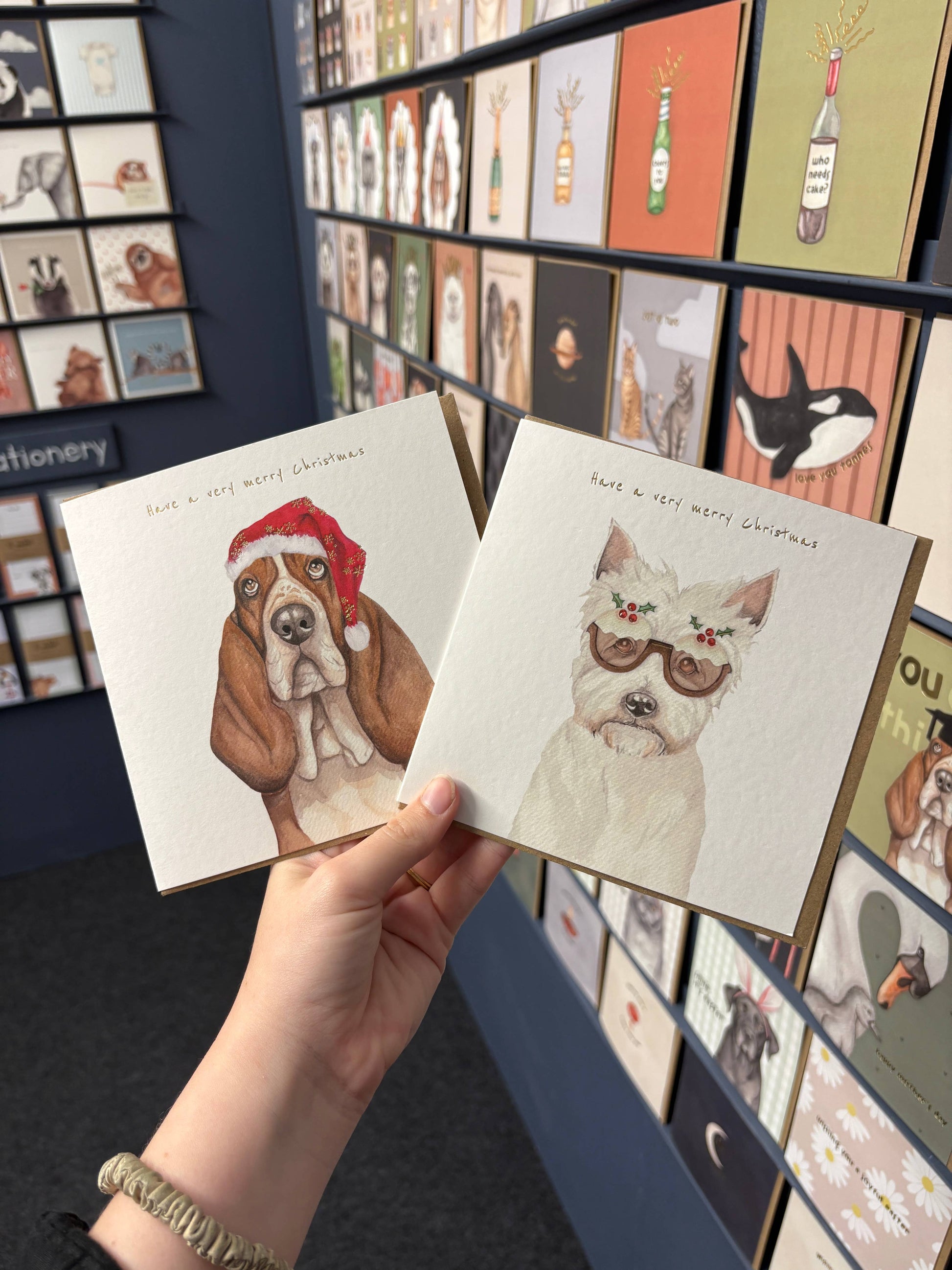 Basset Hound Christmas Card with Santa Hat by Lil Wabbit