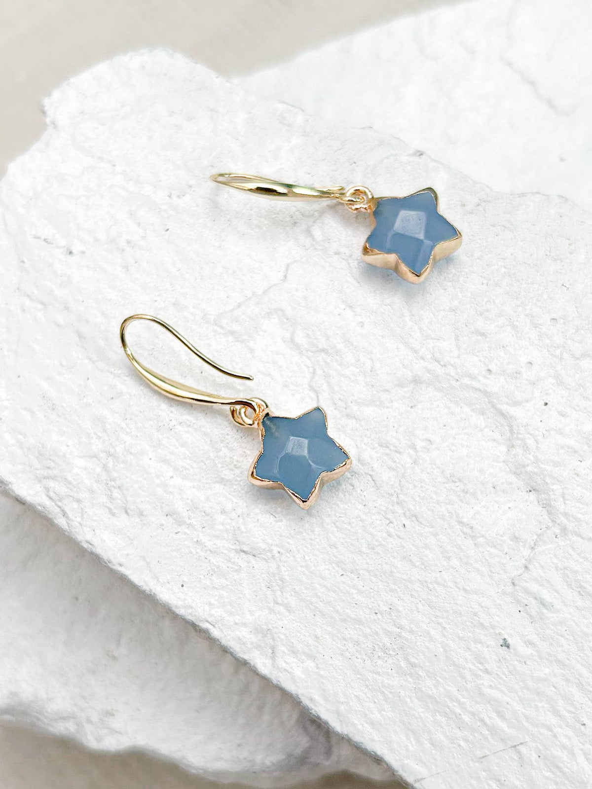 Blue-Grey Agate Star Gold-Plated Earrings