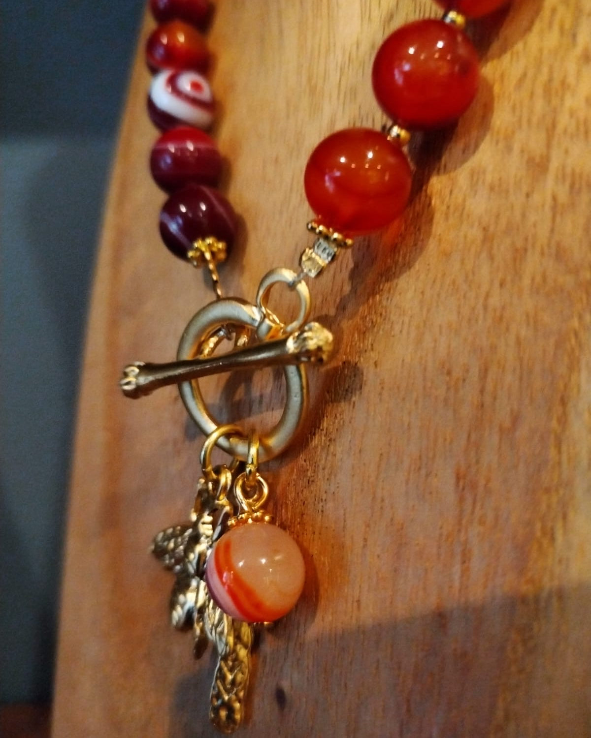 Red Banded Agate - Gold Bee Charm