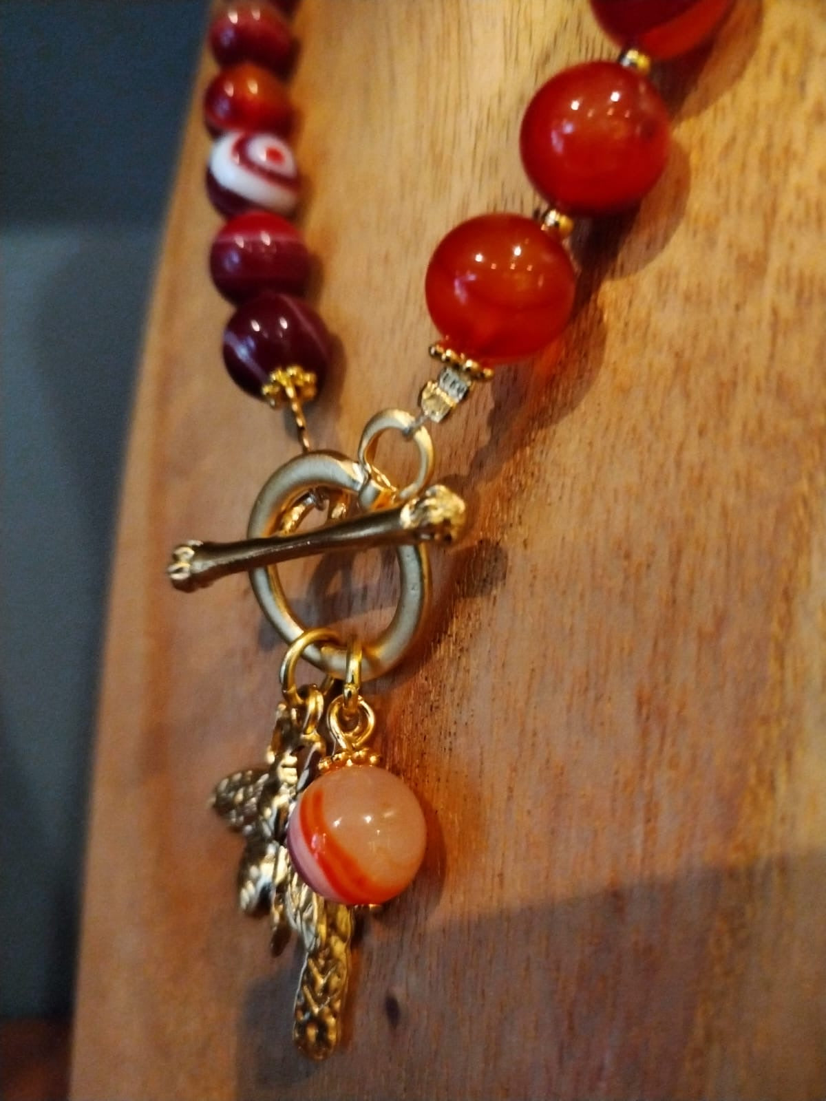 Red Banded Agate - Gold Bee Charm