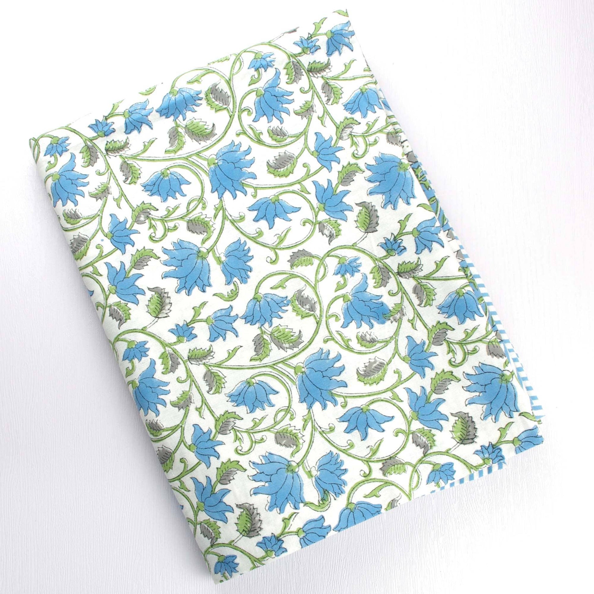 Blue Floral Jaal Block Printed Cotton Tablecloth – Rectangular 6 Seater (60 × 90 in)